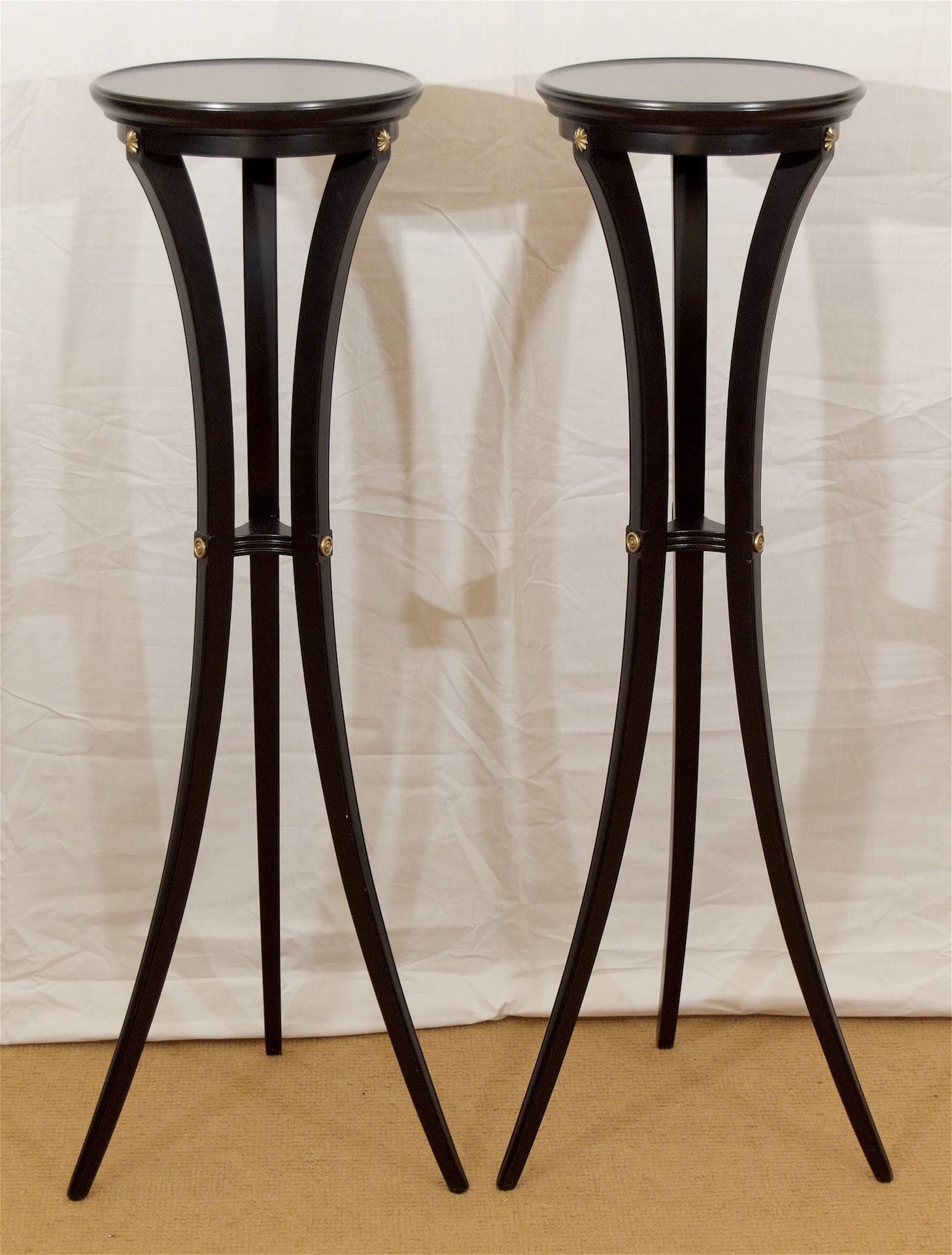 American Classical Pair of Black Lacquer and Gilt Pedestals For Sale