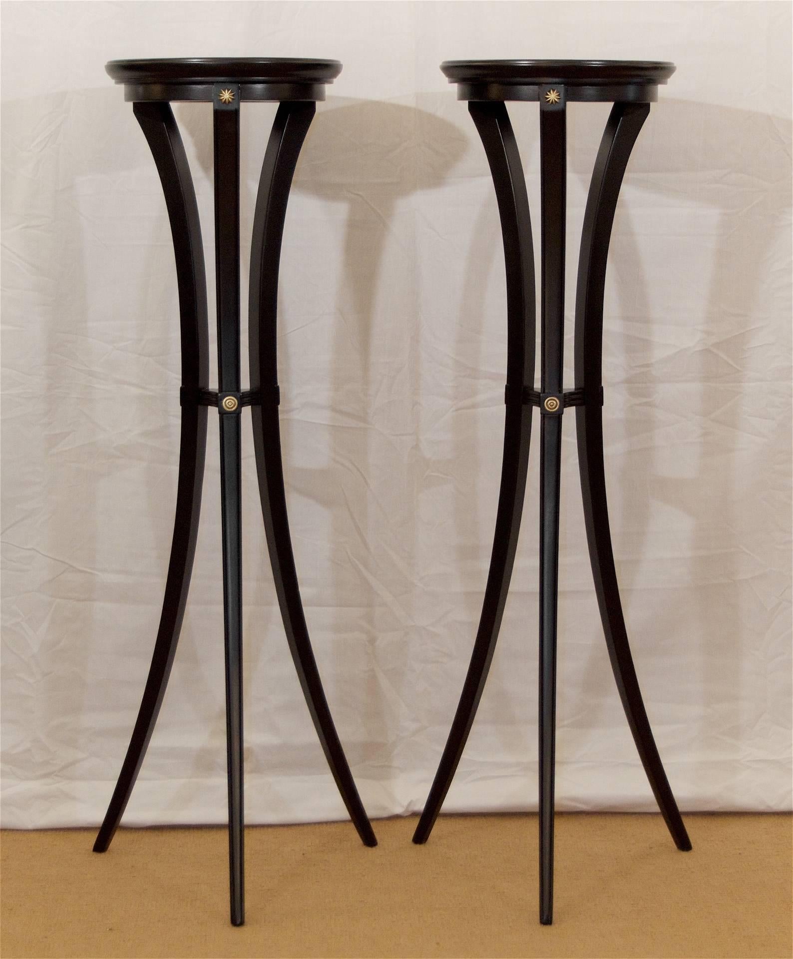 American Pair of Black Lacquer and Gilt Pedestals For Sale