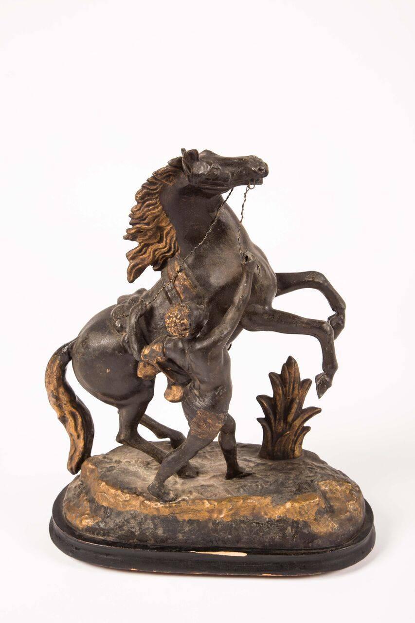 Gorgeous pair of 19th century bronze Marly horses with handlers.