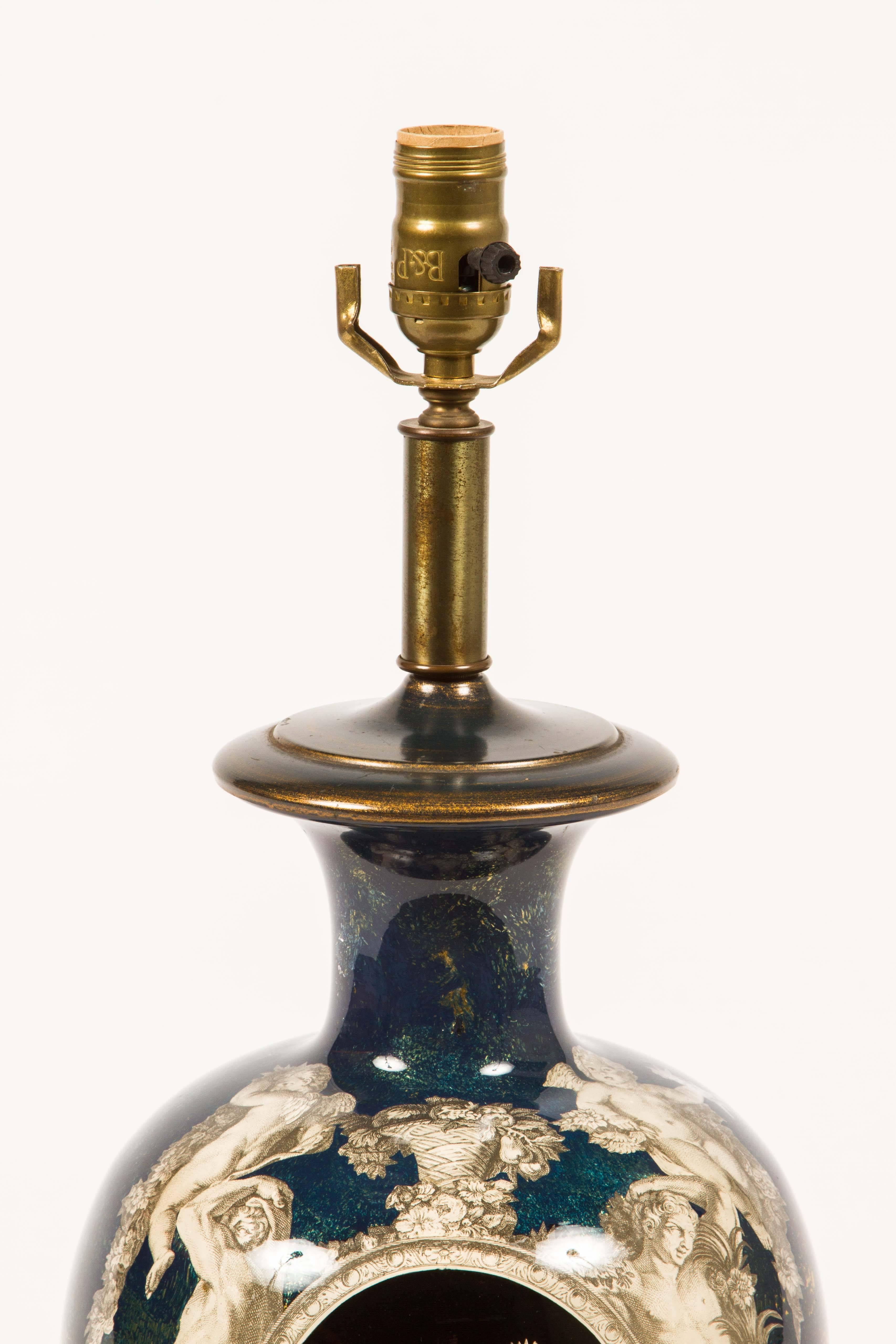Decoupage Glass Lamp in the Neoclassical Style In Excellent Condition In Los Angeles, CA