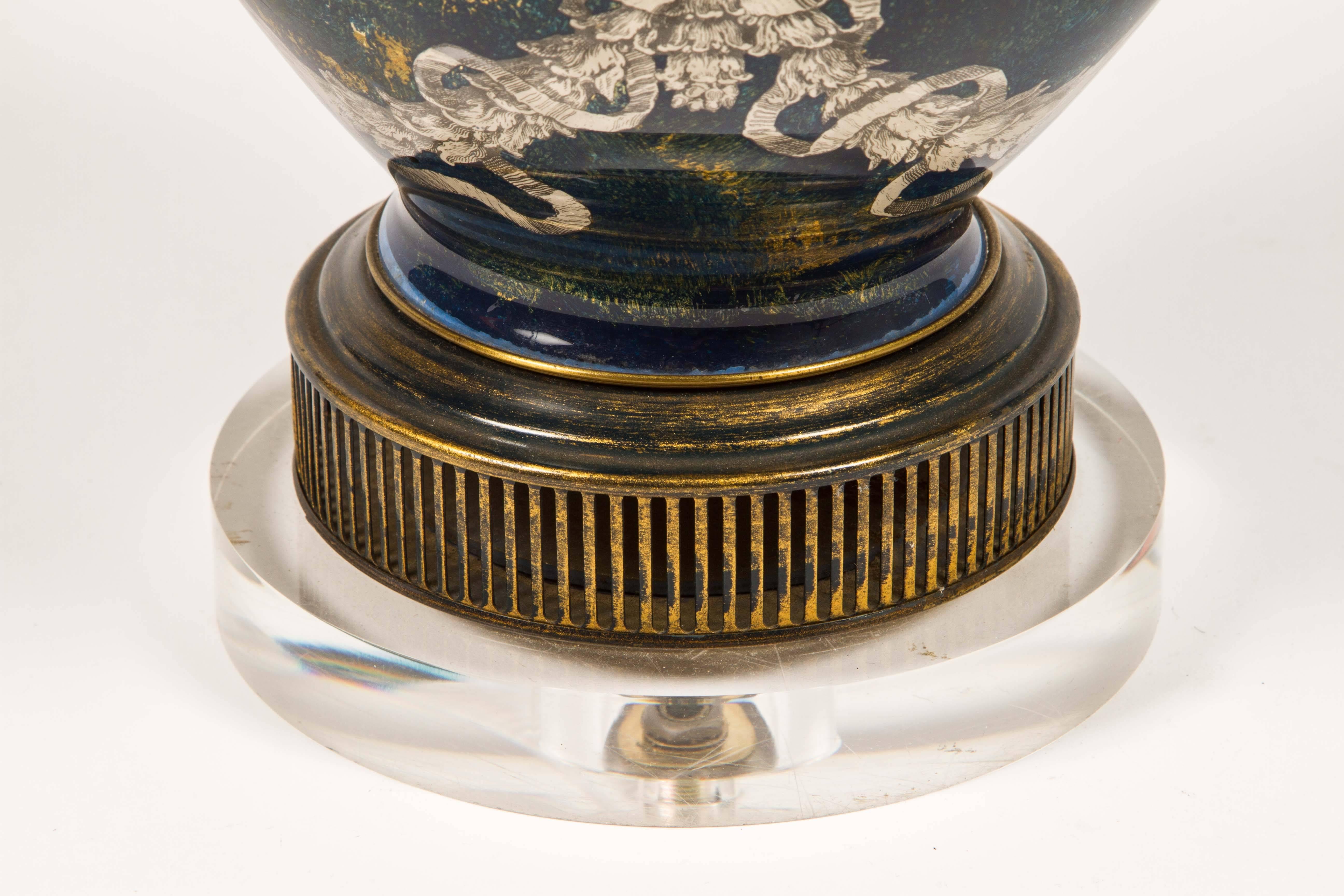 19th Century Decoupage Glass Lamp in the Neoclassical Style