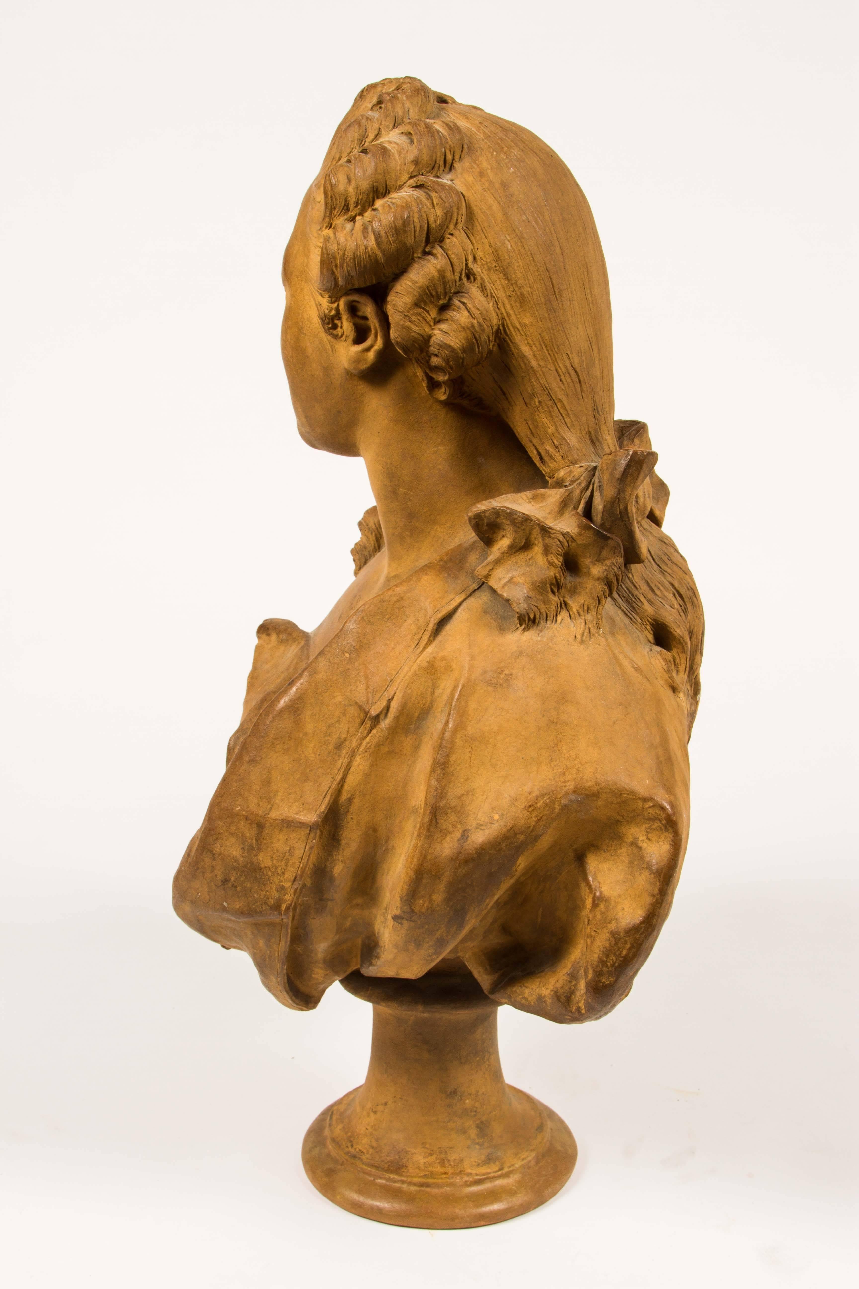 Absolutely beautiful 19th century terra cotta bust of Marie Antoinette after Houdon, unsigned.
              