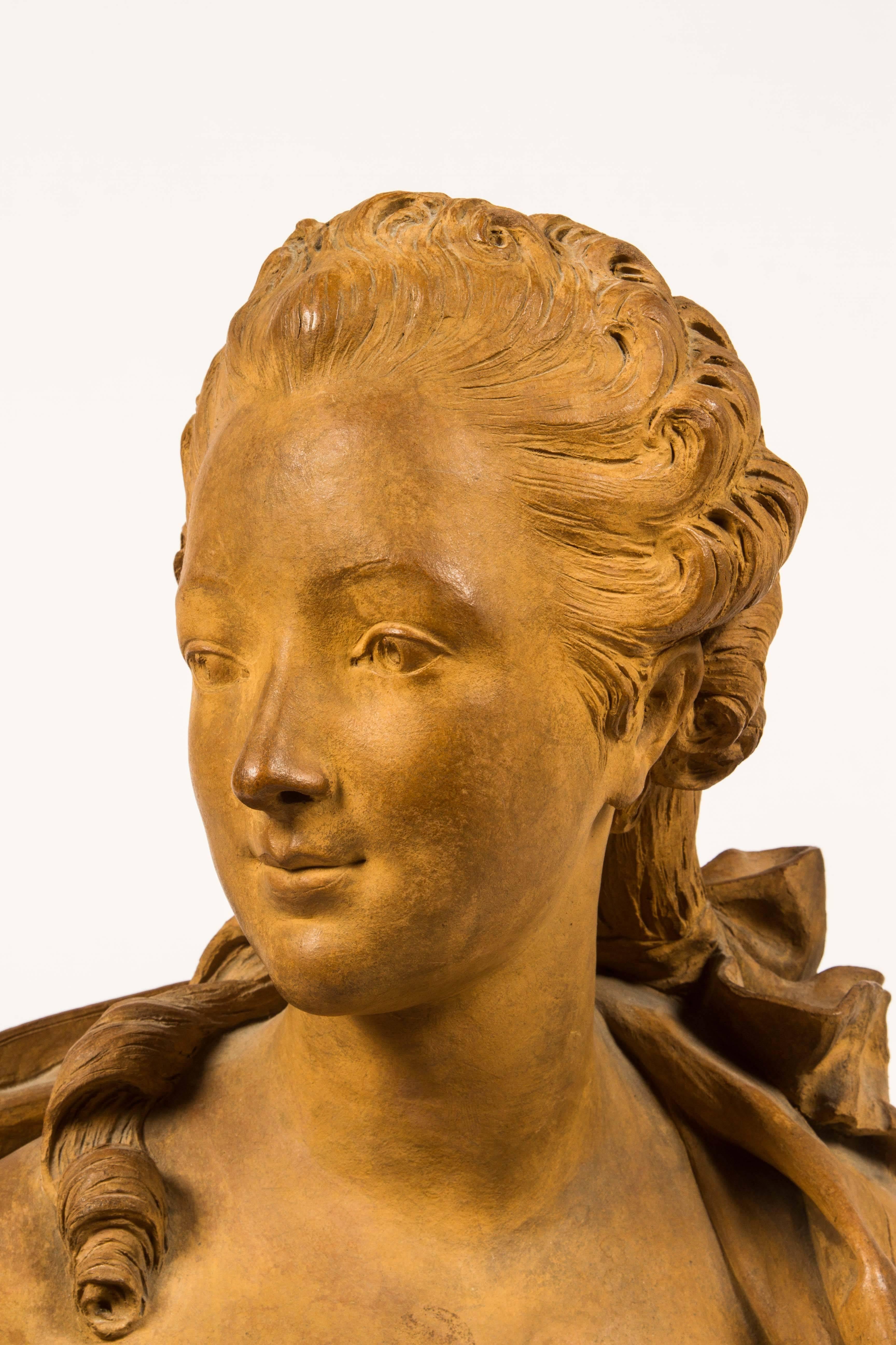 19th Century Terra Cotta Bust of Marie Antoinette after Houdon 2