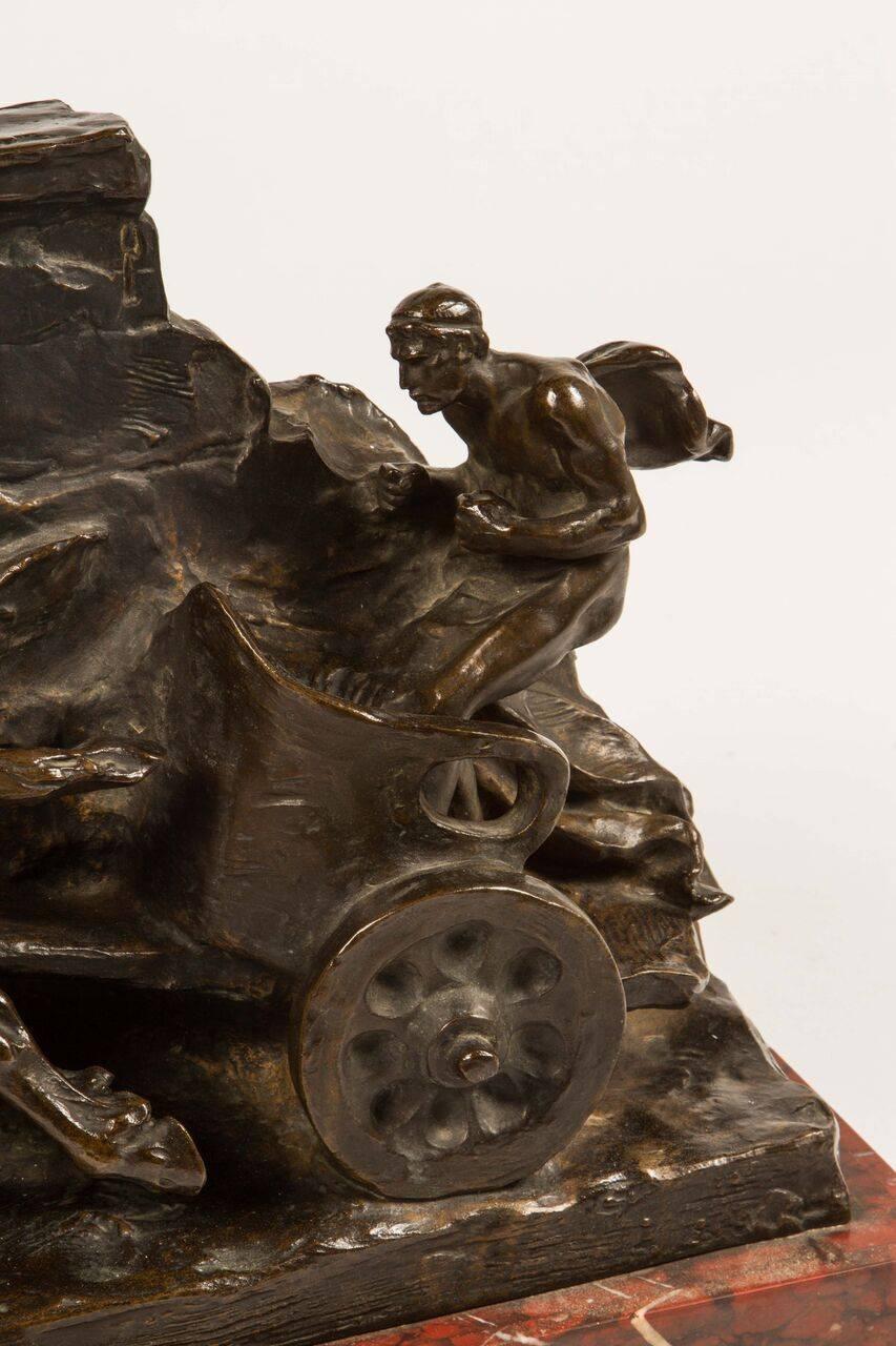 Solid Bronze Sculpture of a Chariot on a Marble Base For Sale 2