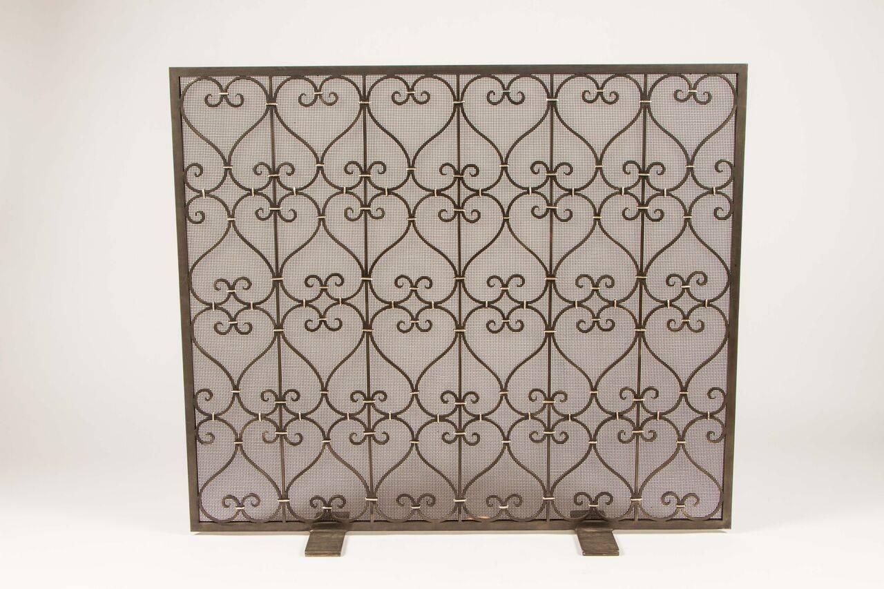20th Century Custom Wrought Iron Fire Screen For Sale