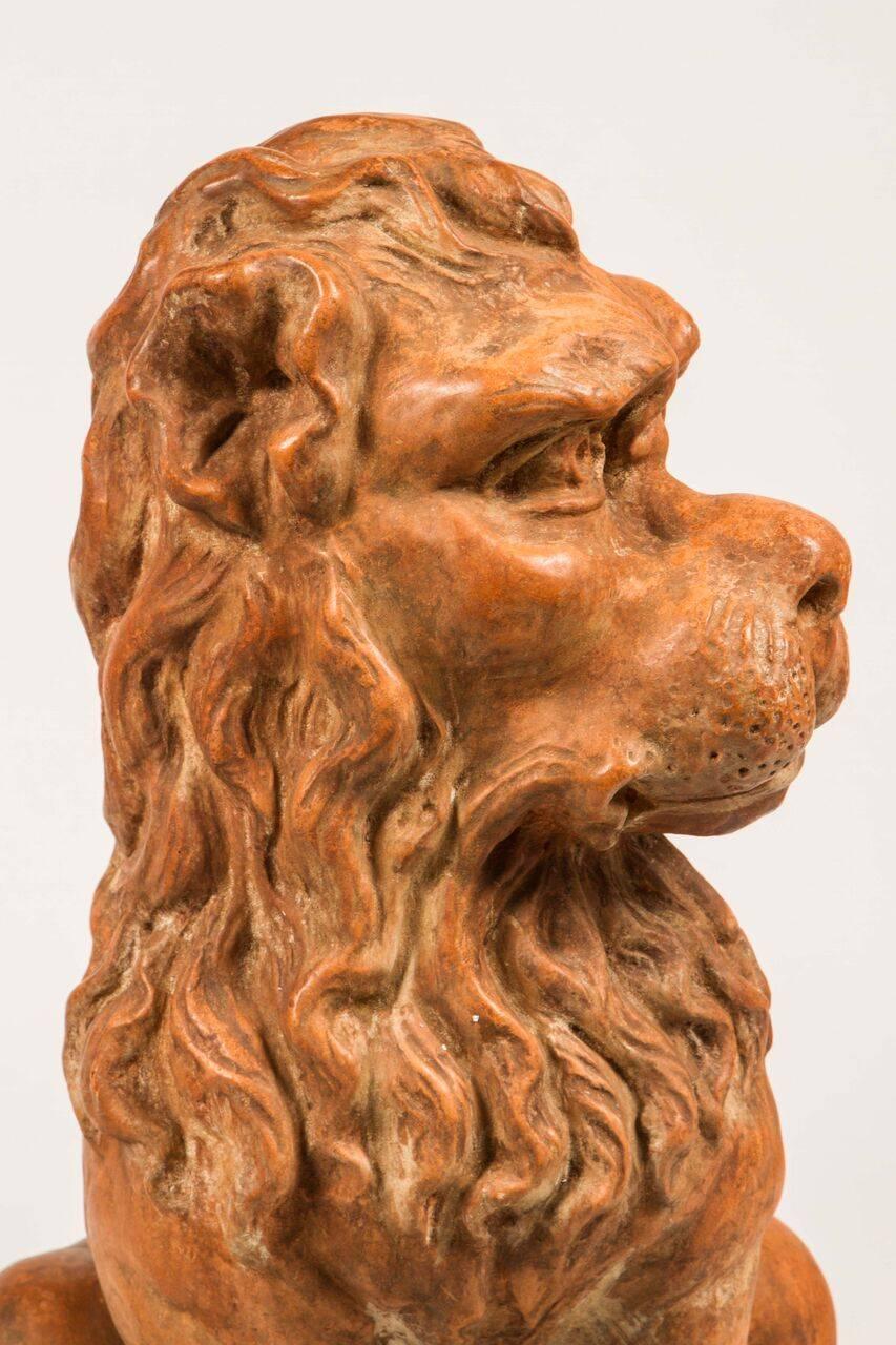 Pair of Baroque Style Terra Cotta Lions 1