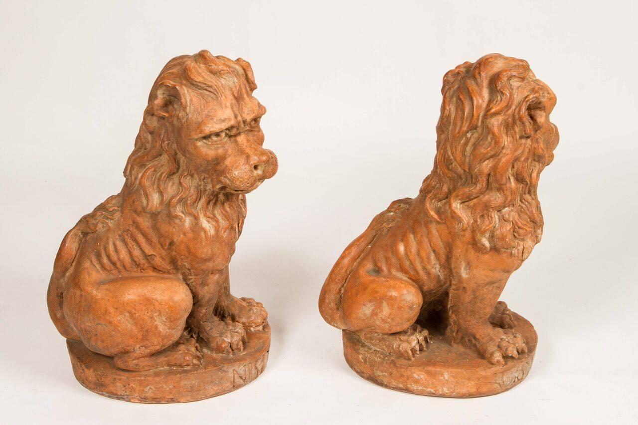 Pair of Baroque Style Terra Cotta Lions 2