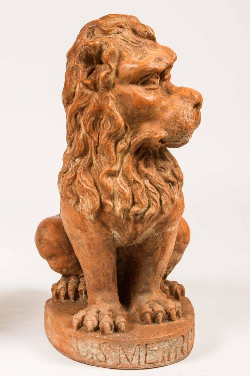 Pair of Baroque Style Terra Cotta Lions 5