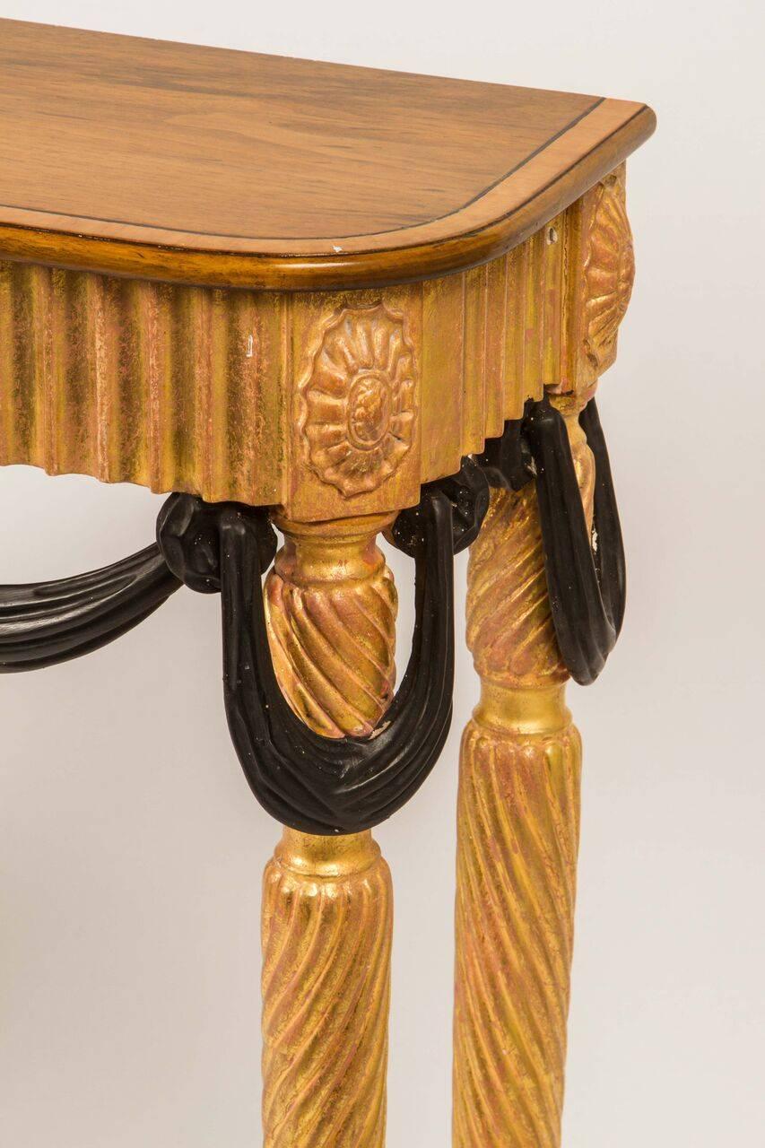 20th Century Pair of Italian Neoclassical Style Giltwood and Ebonized Consoles