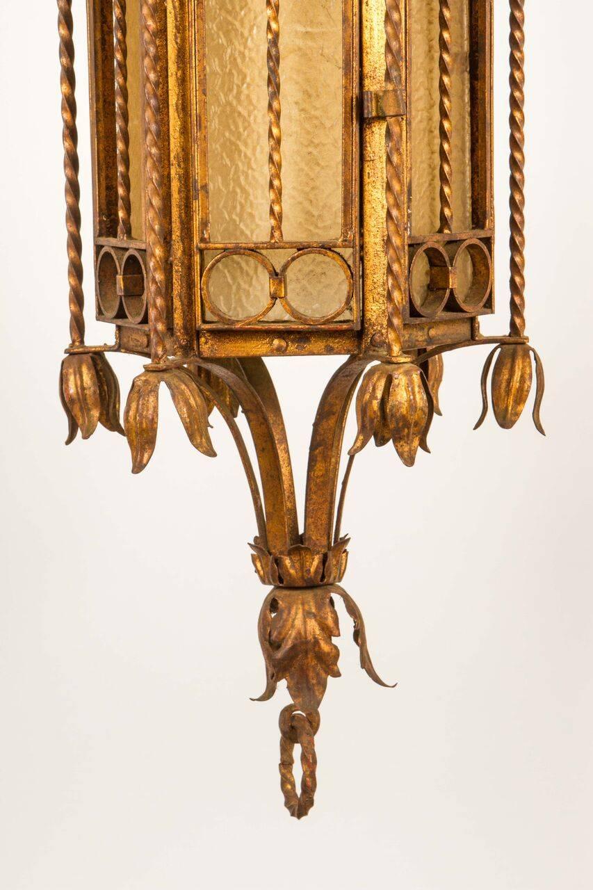Metal 20th Century Gilt Lantern with Glass Panels For Sale