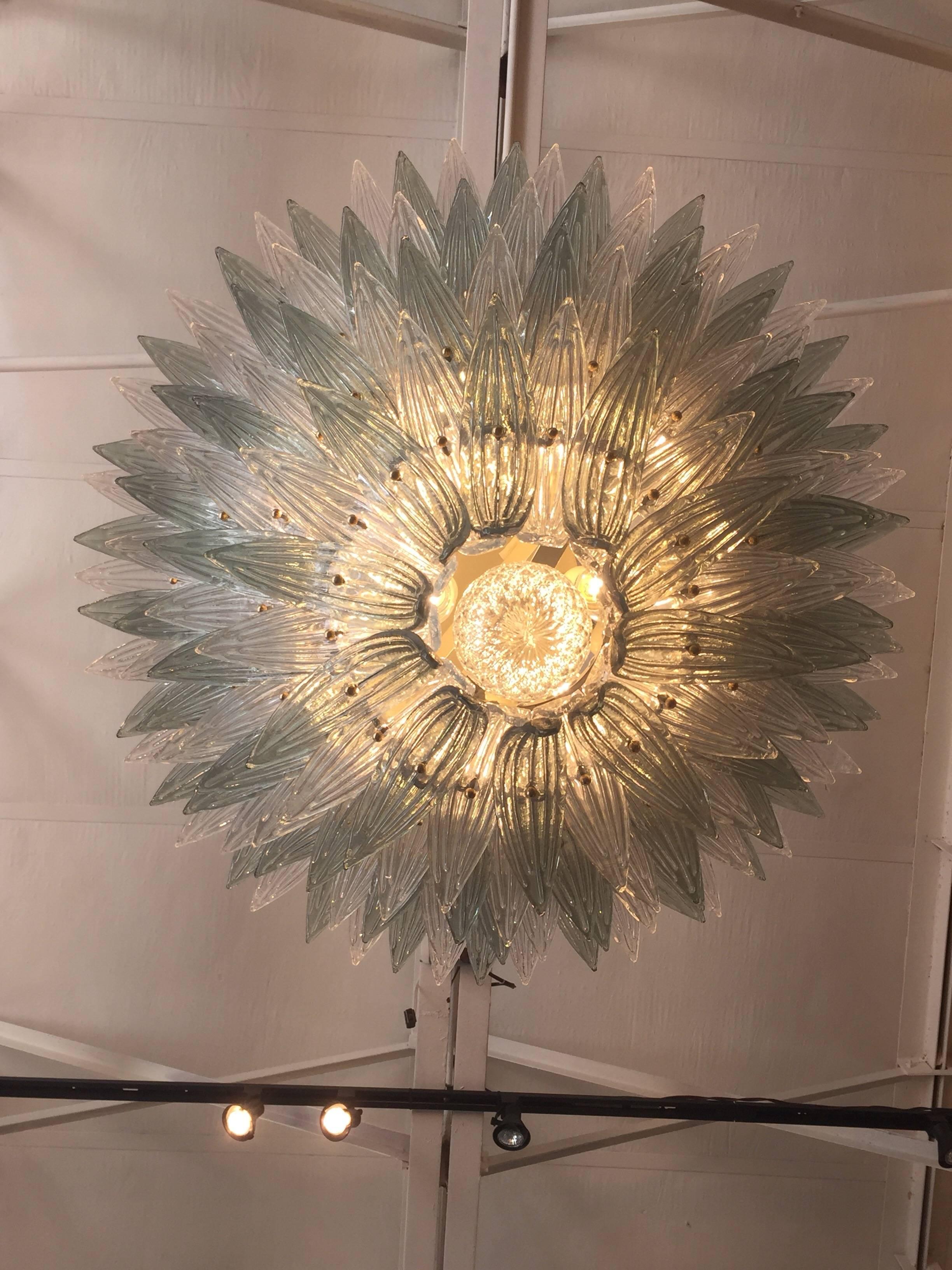Oversized Italian Murano Palm Style Chandelier In Excellent Condition In East Hampton, NY