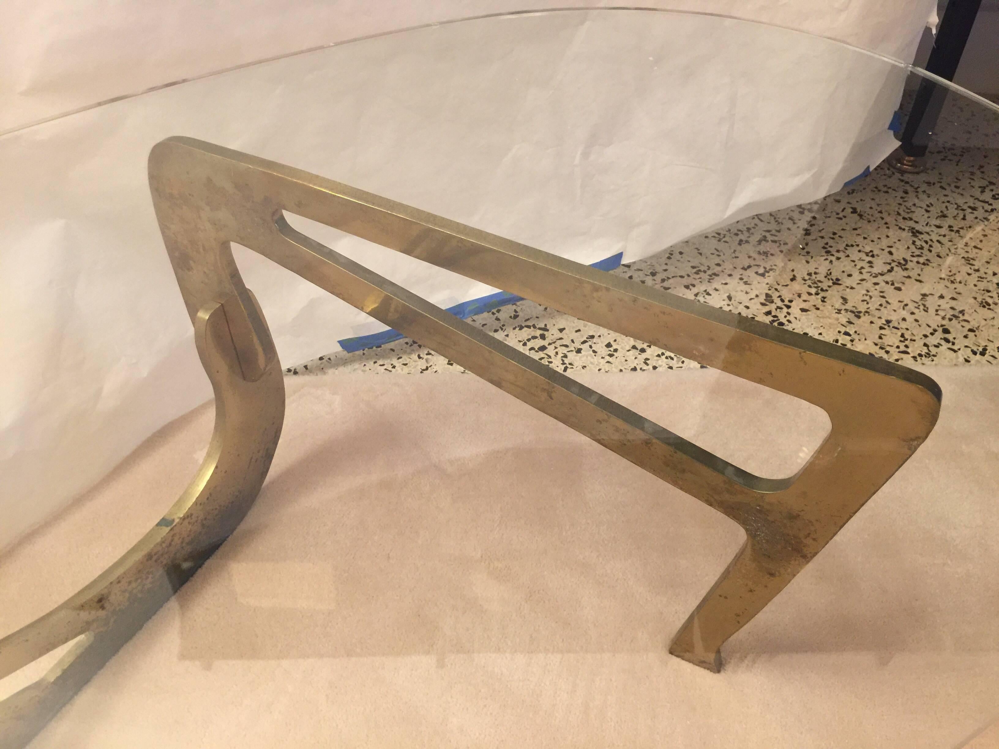 Heavy Brass Noguchi Inspired Boomerang Cocktail Table In Good Condition In East Hampton, NY