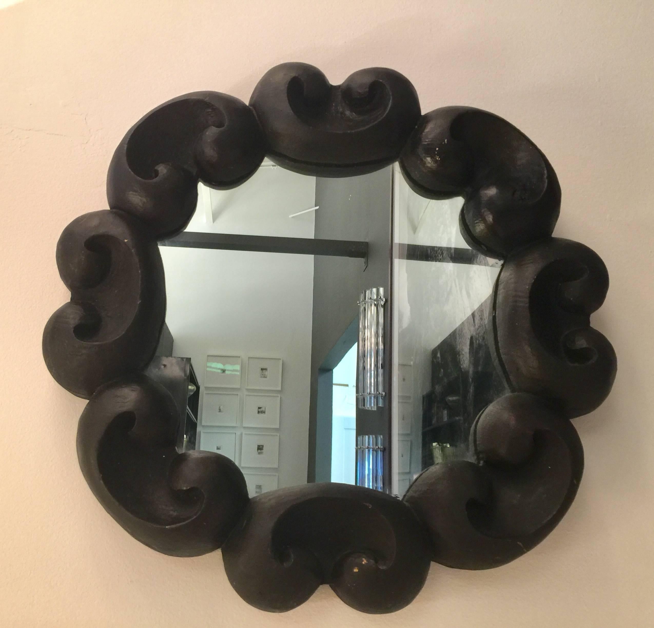 Manner of Emilio Terry Carved Wood Mirror In Excellent Condition In East Hampton, NY