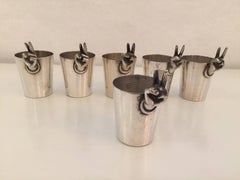 Napier Signed Art Deco Silver Plate Shot Glasses, Set of Six
