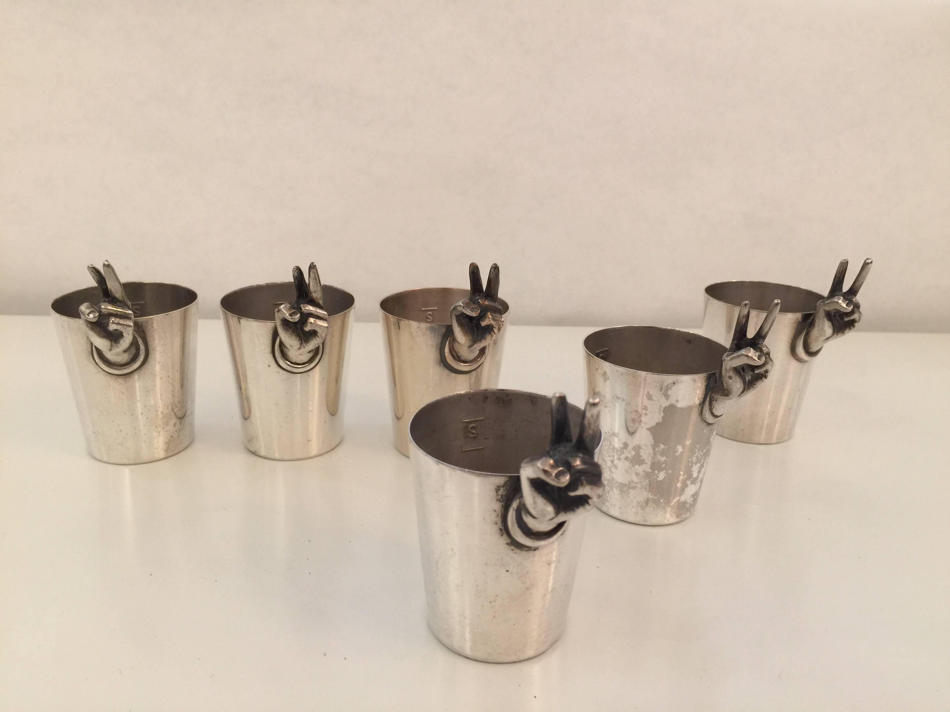 Napier Signed Art Deco Silver Plate Shot Glasses, Set of Six In Excellent Condition In East Hampton, NY