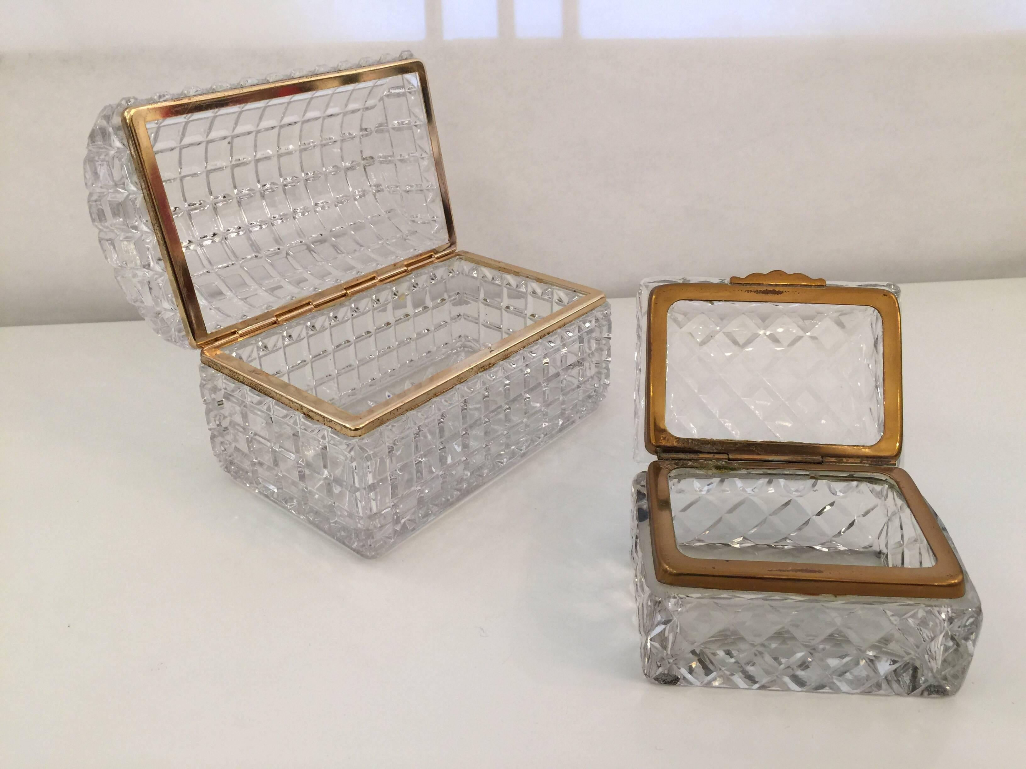 Gilt Two French Glass Jewelry Boxes For Sale
