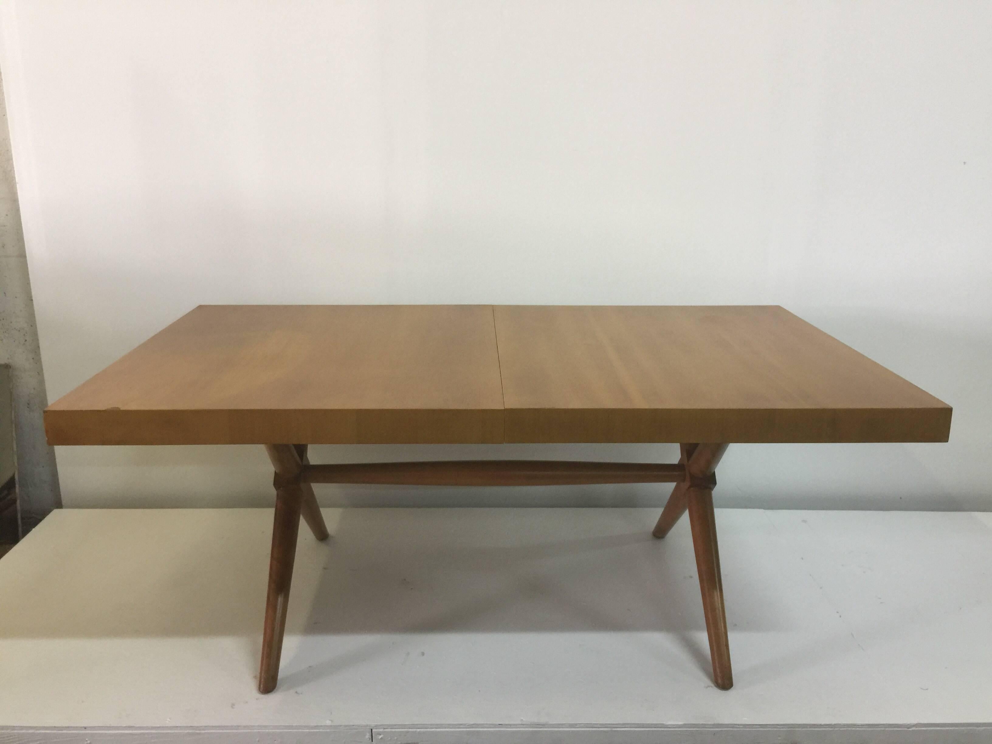 This iconic design by T.H. Robsjohn-Gibbings for Widdicomb is in wonderful original condition - some minor cosmetic issues. Blonde ash wood table may be restored and stained any color of choice for an additional cost (please inquire). 

As shown in