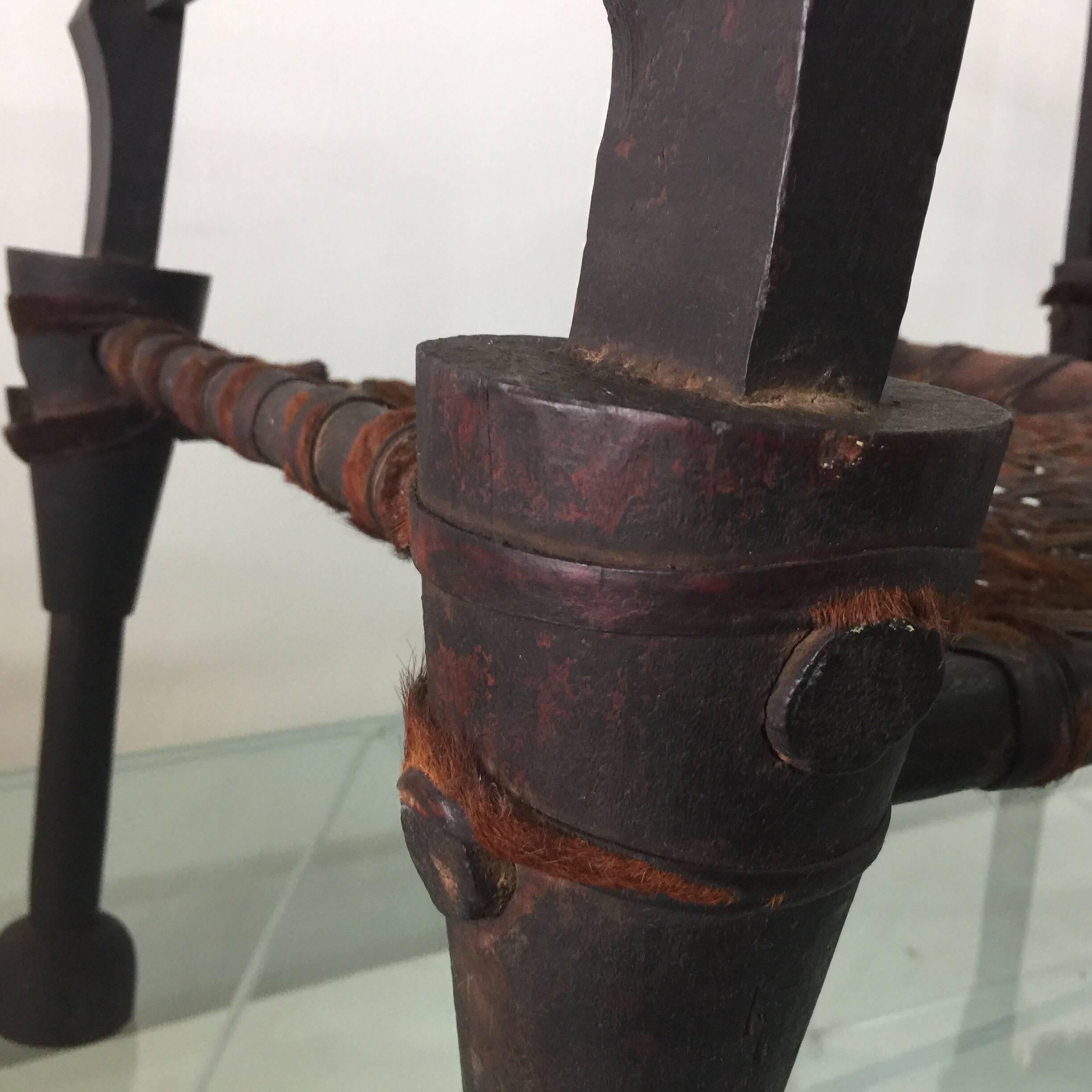 Pair of West African Ironwood and Leather Throne Chairs For Sale 2