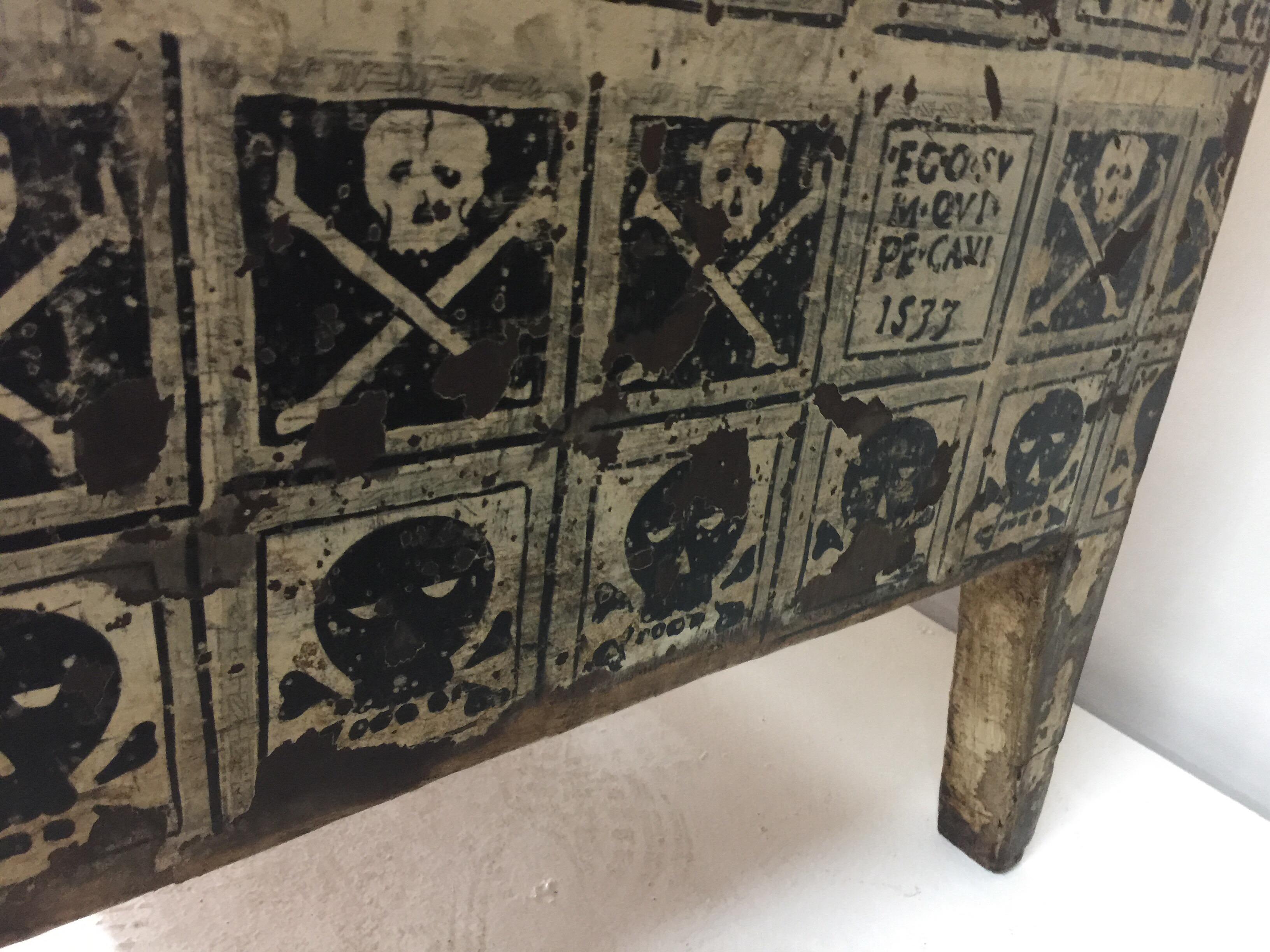 Portuguese Memento Mori   Painted Skull Cabinet In Good Condition In East Hampton, NY