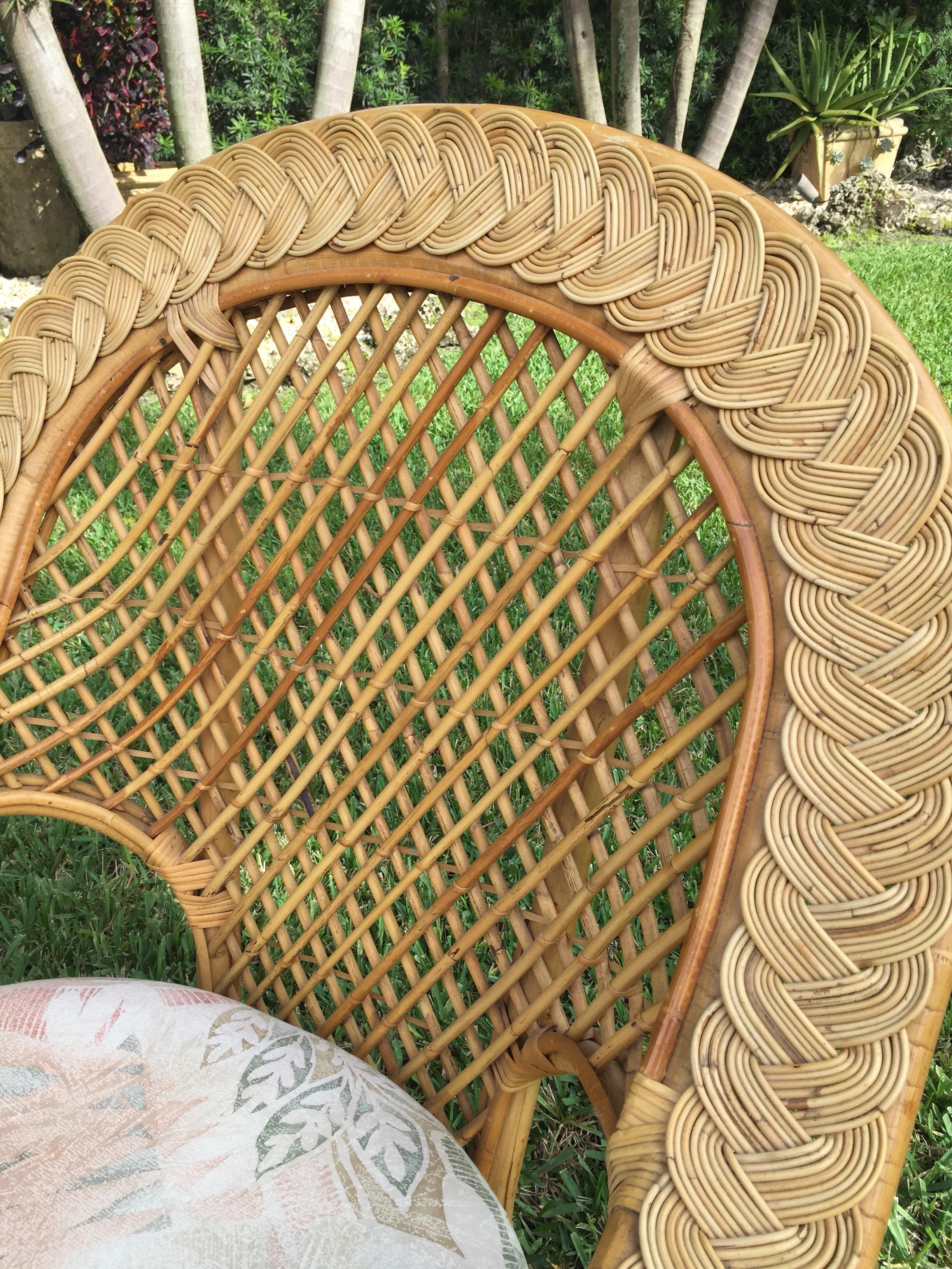 Oversized Bamboo & Rattan Armchairs and Ottomans, Pair For Sale 1