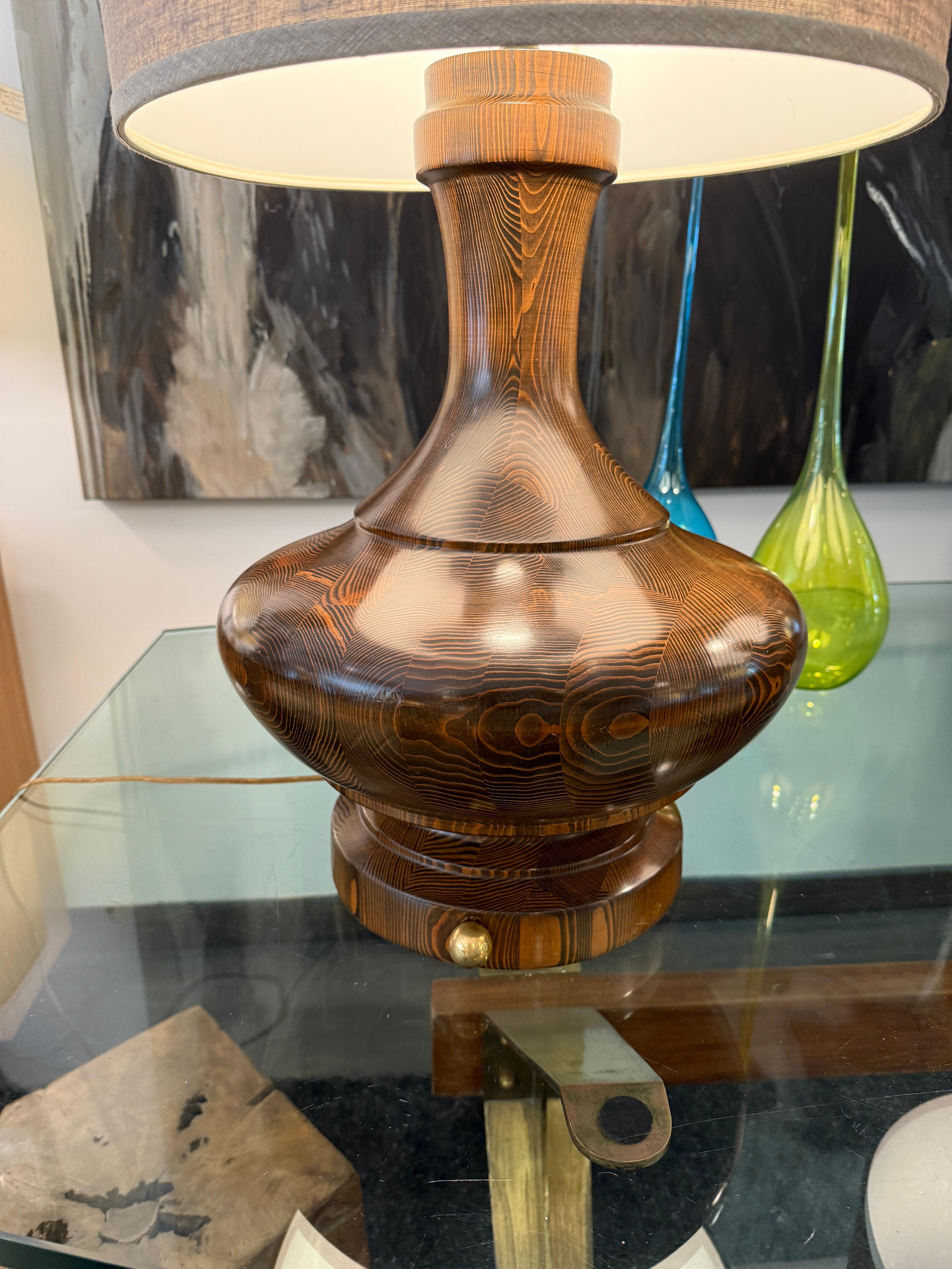 Mid-Century Modern Pair of Turned Wood Oversized Table Lamps For Sale