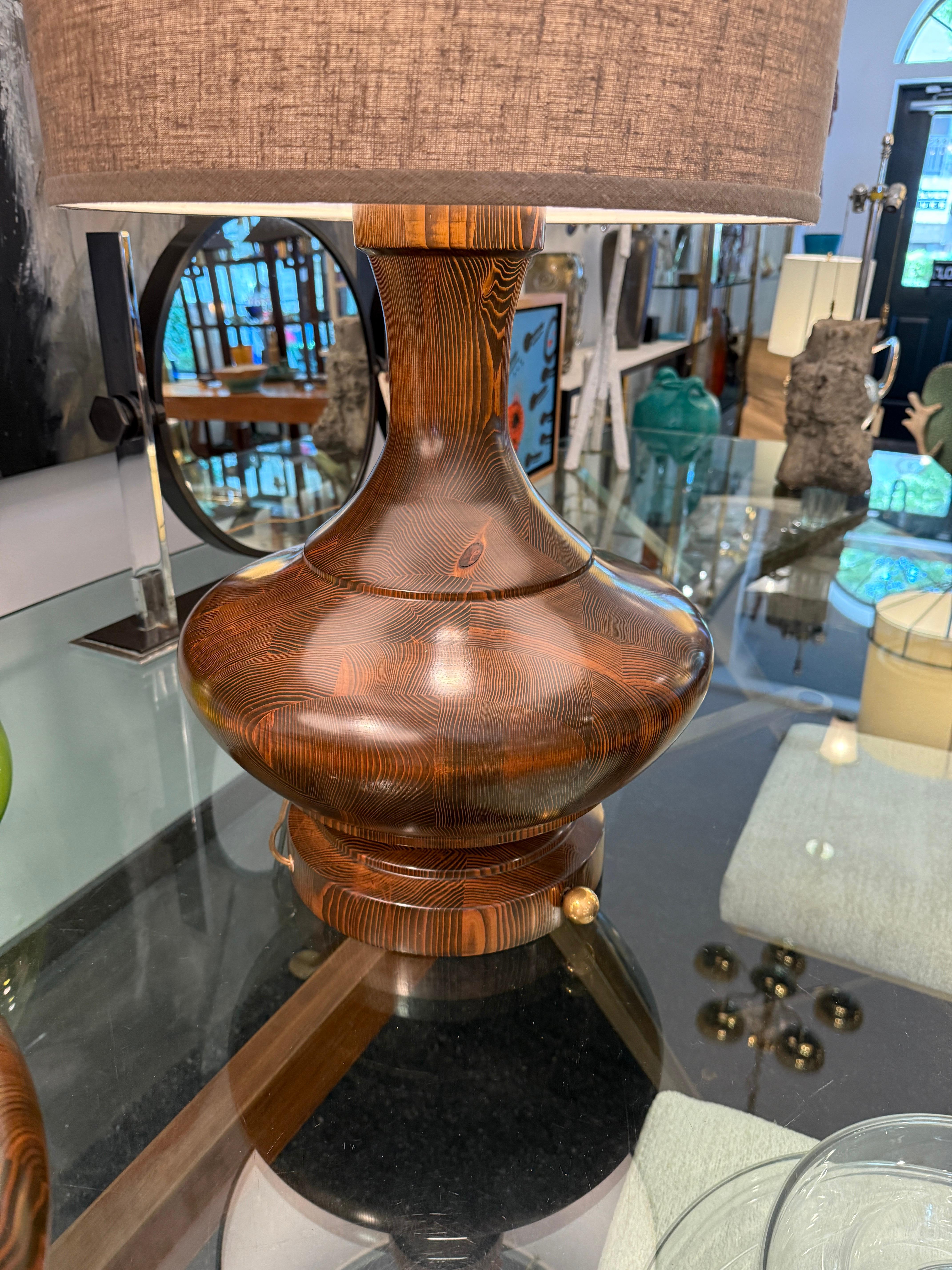 American Pair of Turned Wood Oversized Table Lamps For Sale