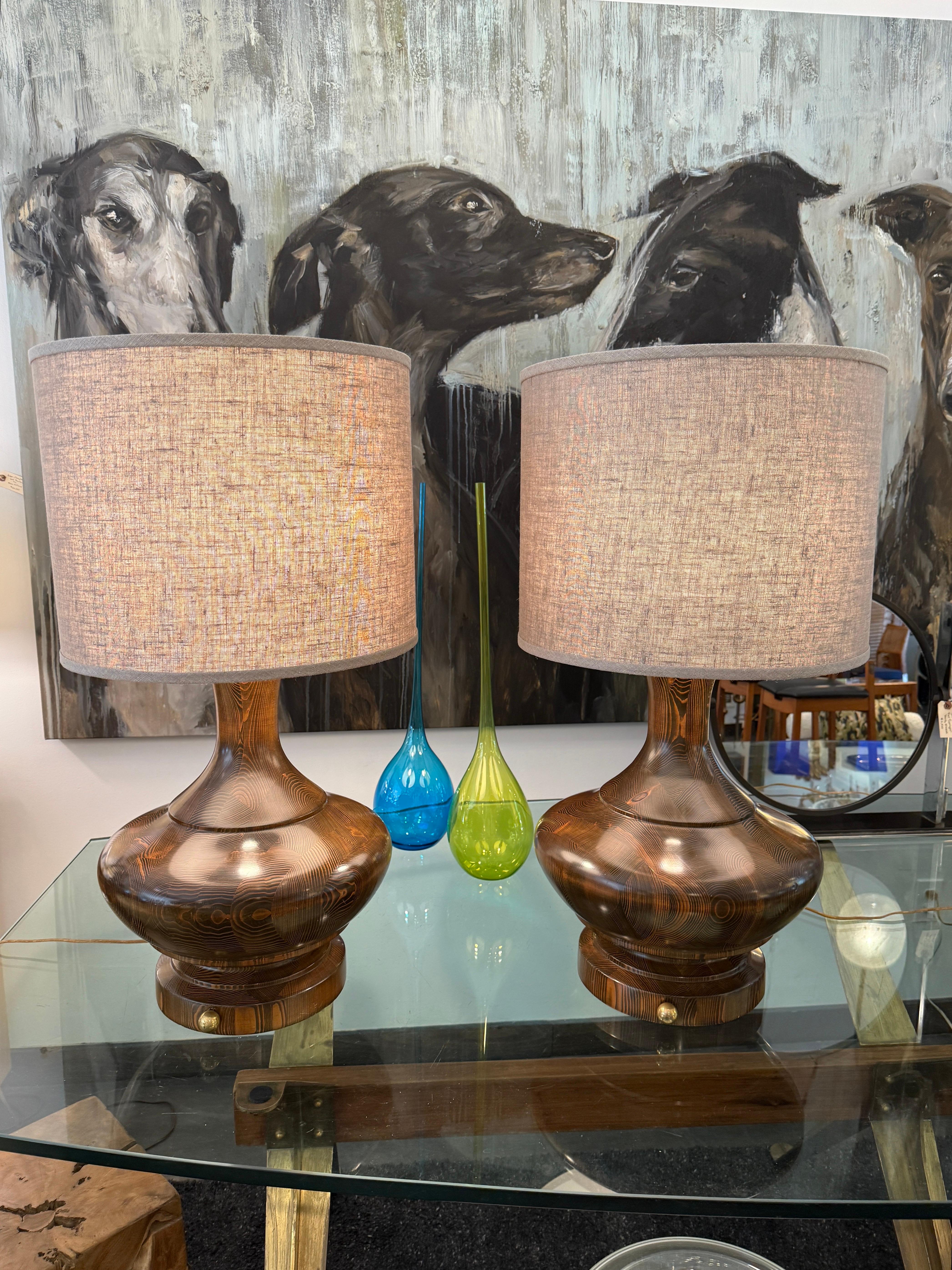 Mid-20th Century Pair of Turned Wood Oversized Table Lamps For Sale