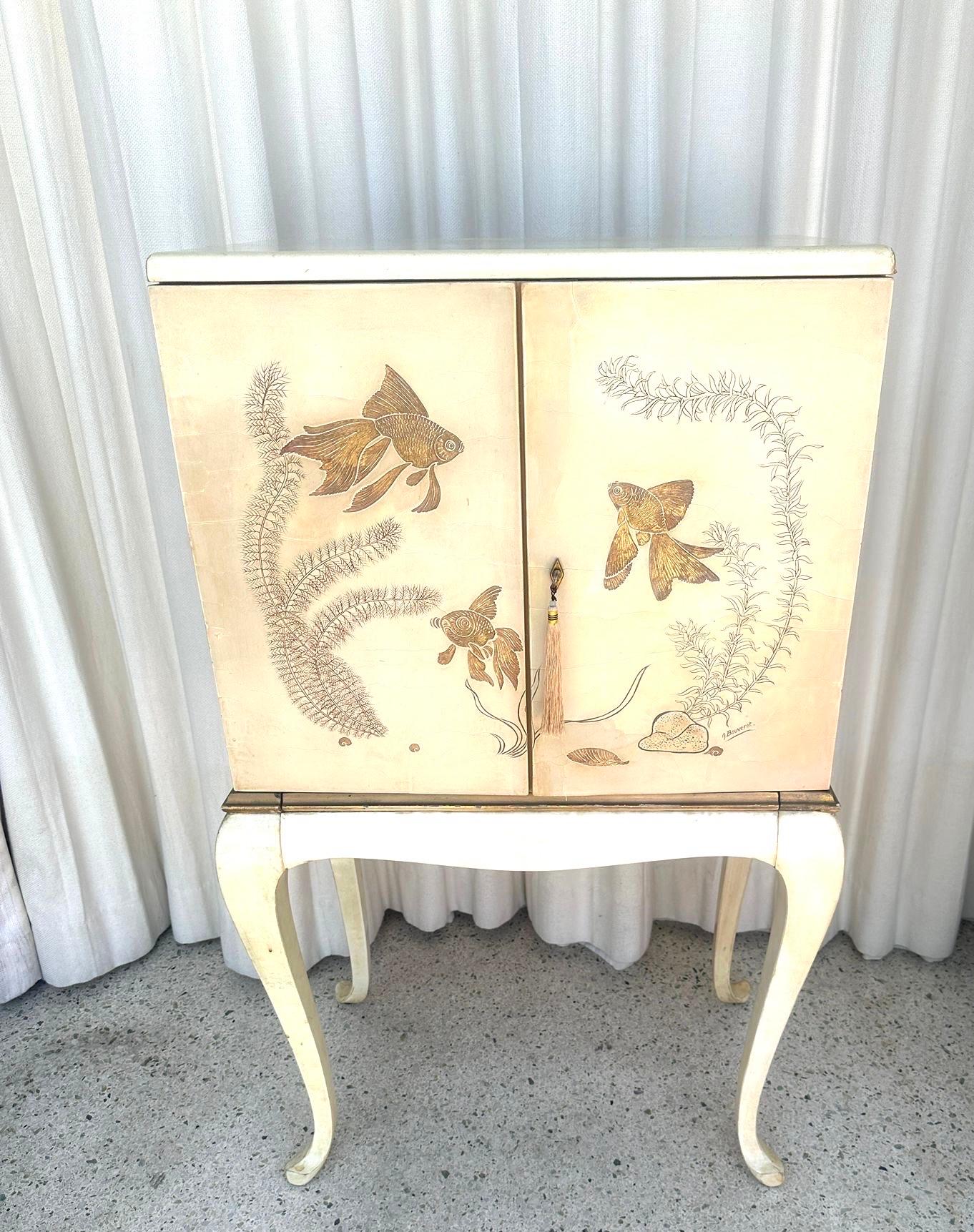 Cabinet français Art Déco de Bouverat en peau de chèvre Bon état - En vente à North Miami, FL