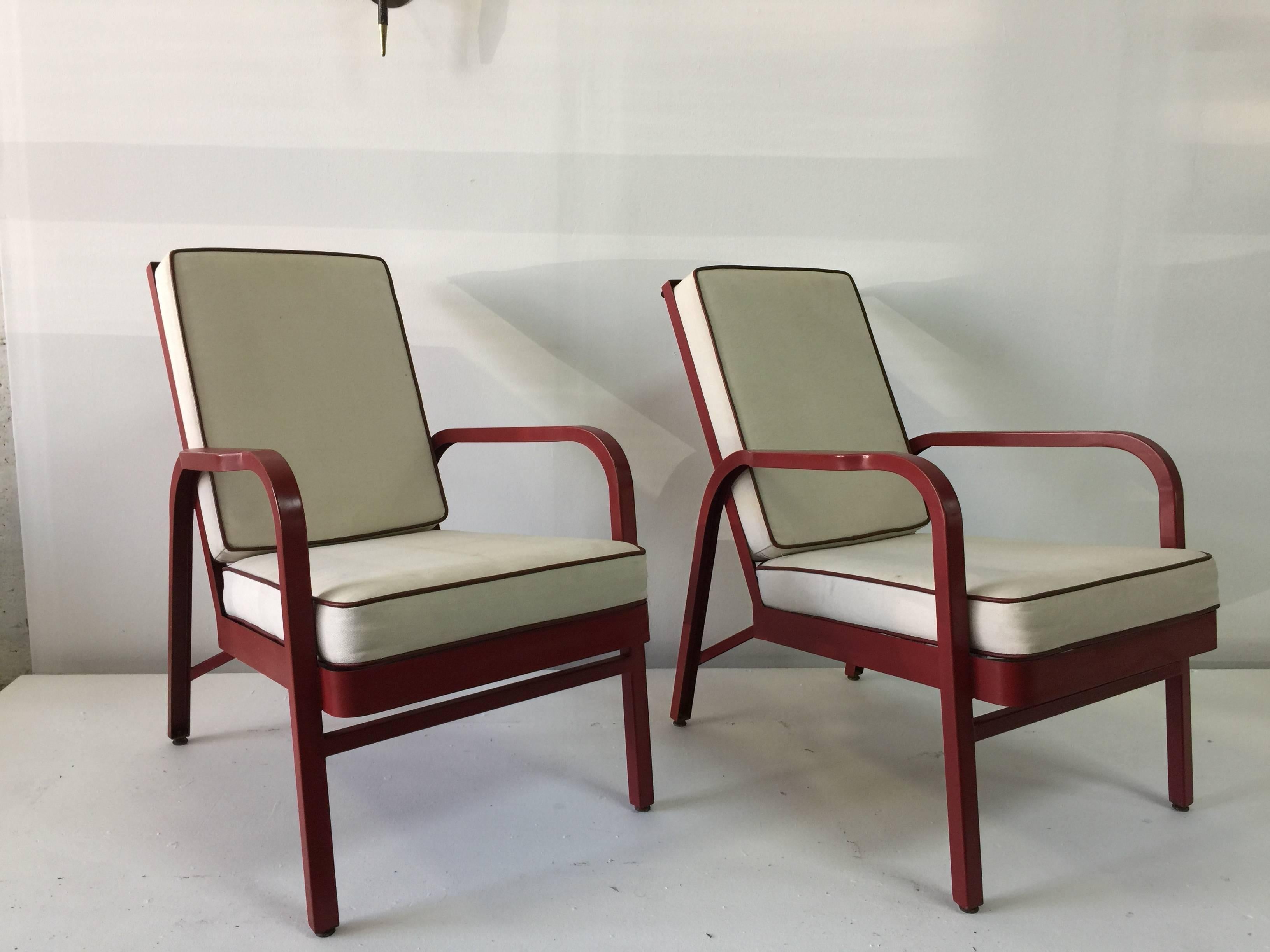 French Lounge Chairs, Pair by Jules Leleu and Jean Prouvé