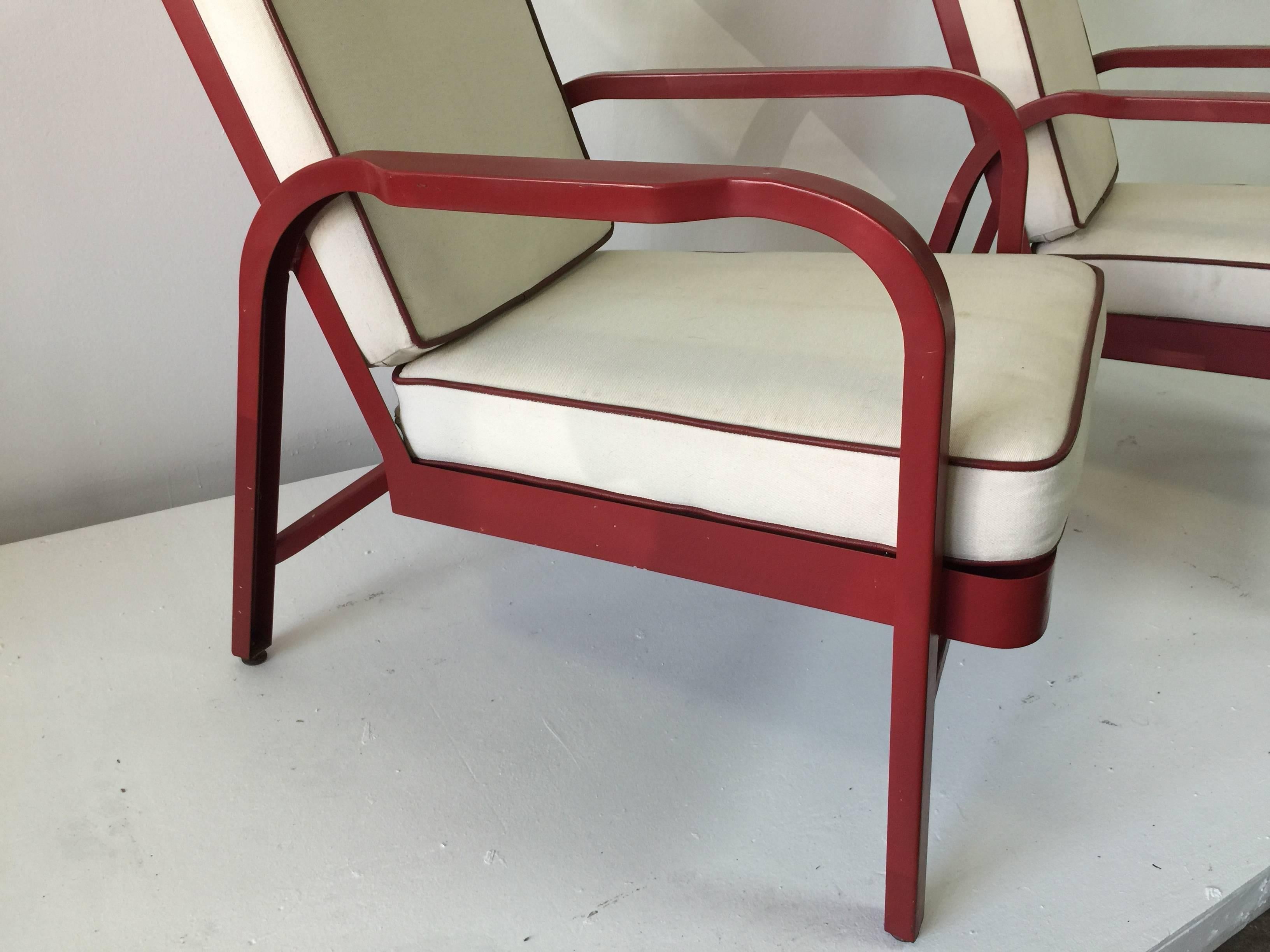 Painted Lounge Chairs, Pair by Jules Leleu and Jean Prouvé