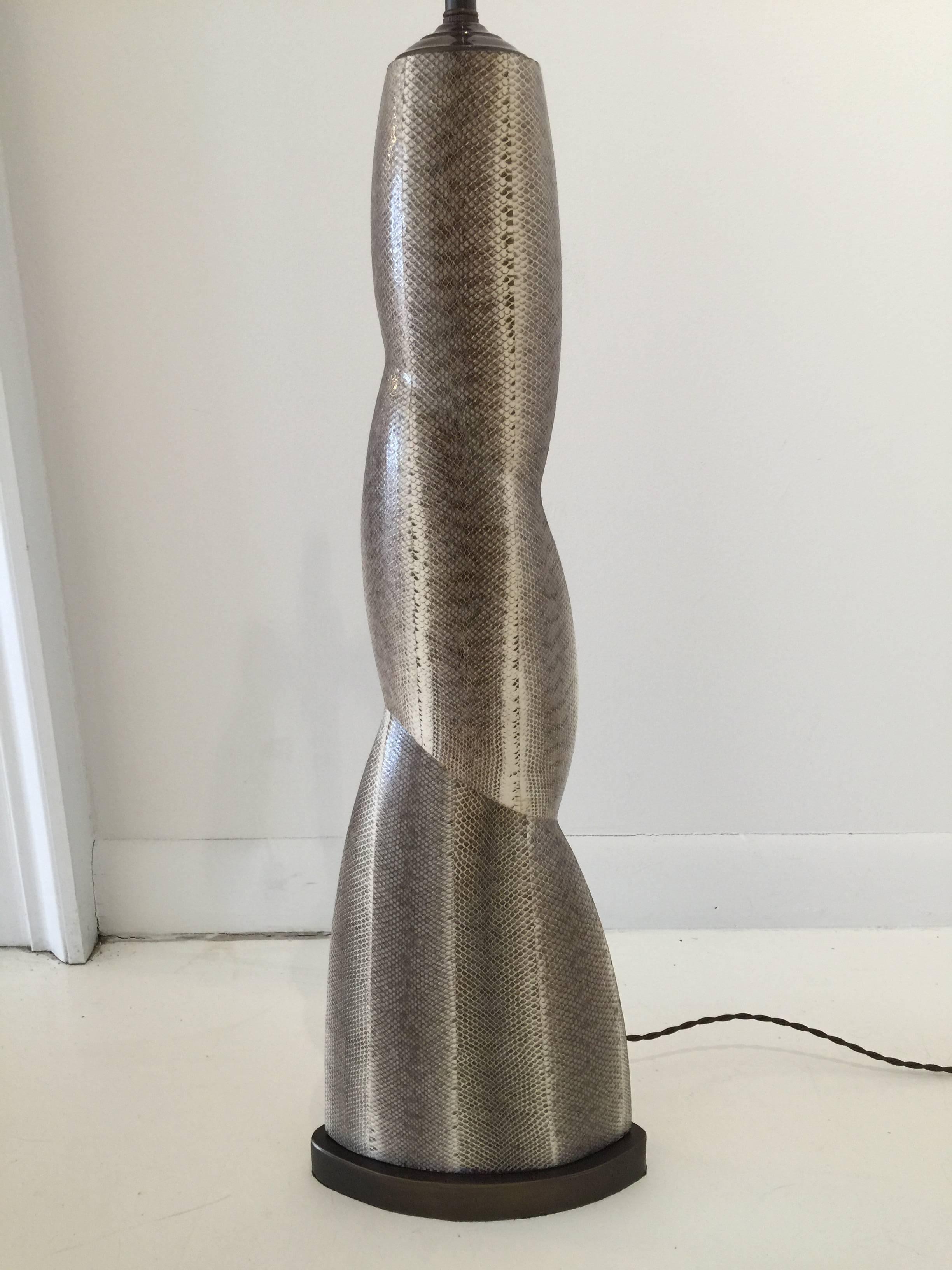 All python covered biomorphic designed table lamp - double socket and newly rewired with silk cable.