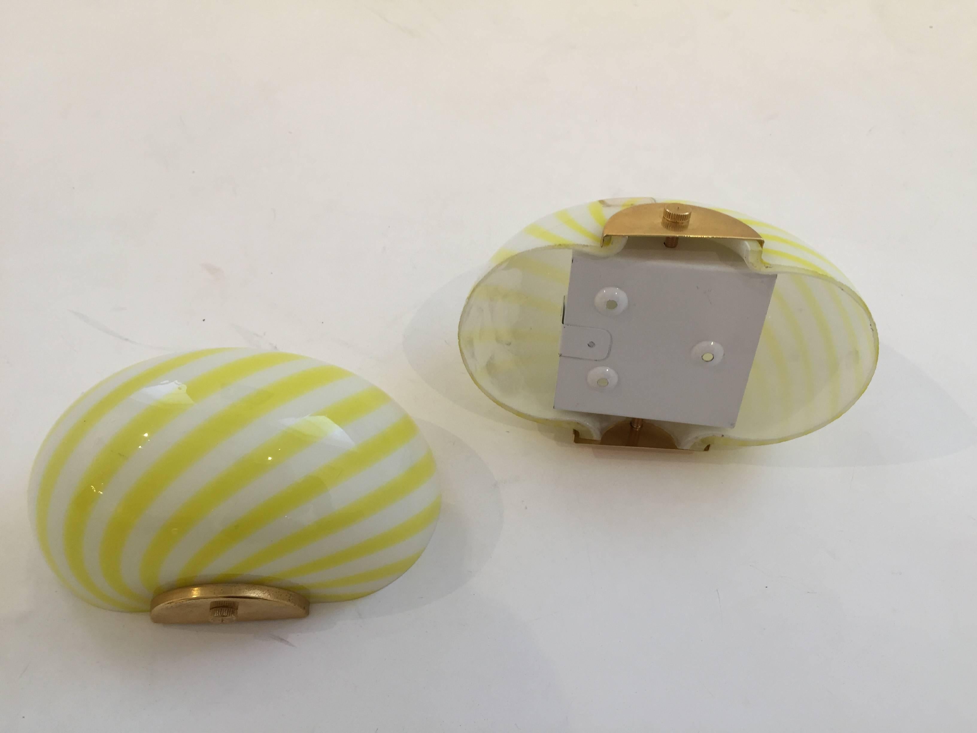 Yellow Murano Swirl Wall Sconces, Pair In Excellent Condition In East Hampton, NY