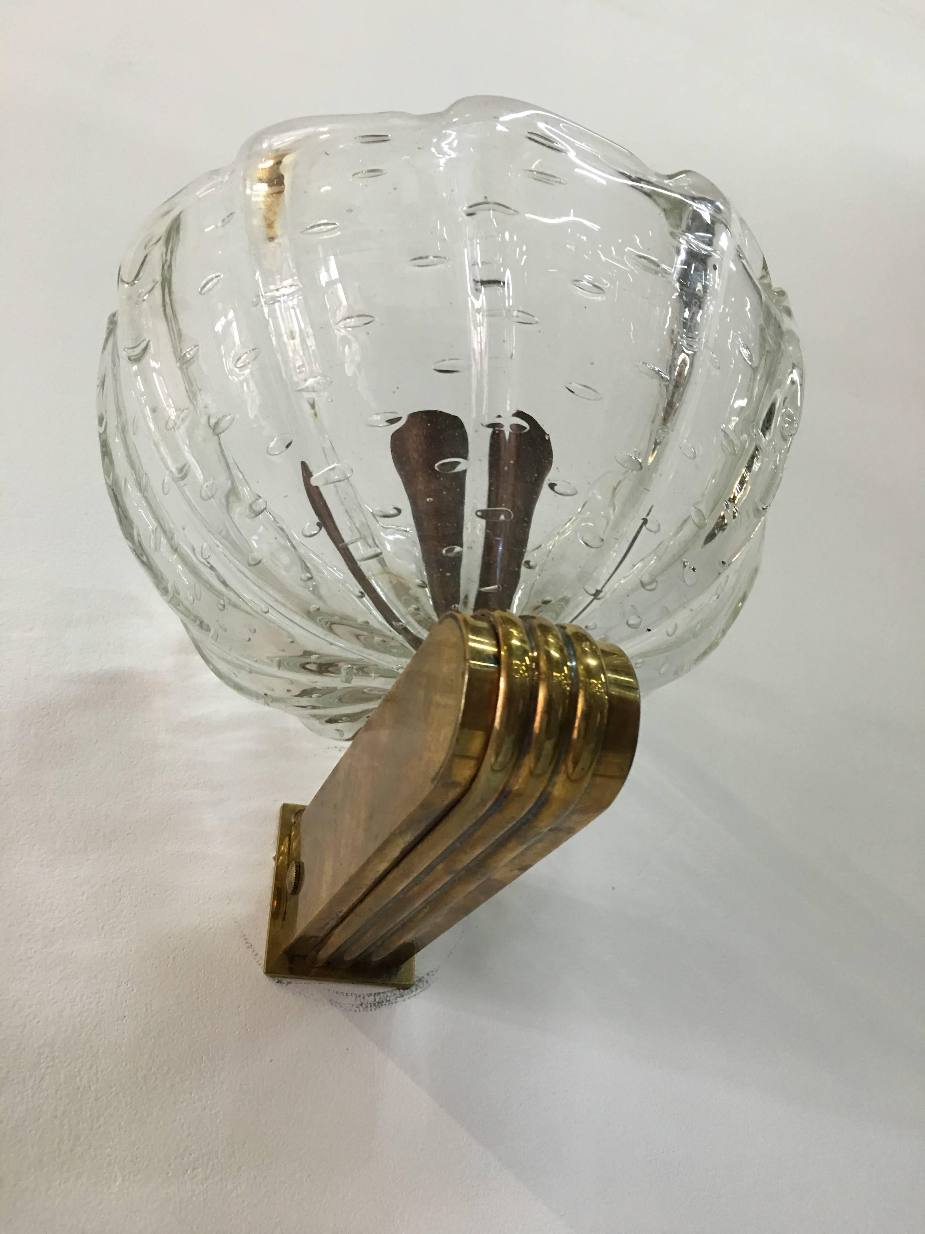 Italian Barovier e Toso Single Murano and Brass Wall Light  For Sale