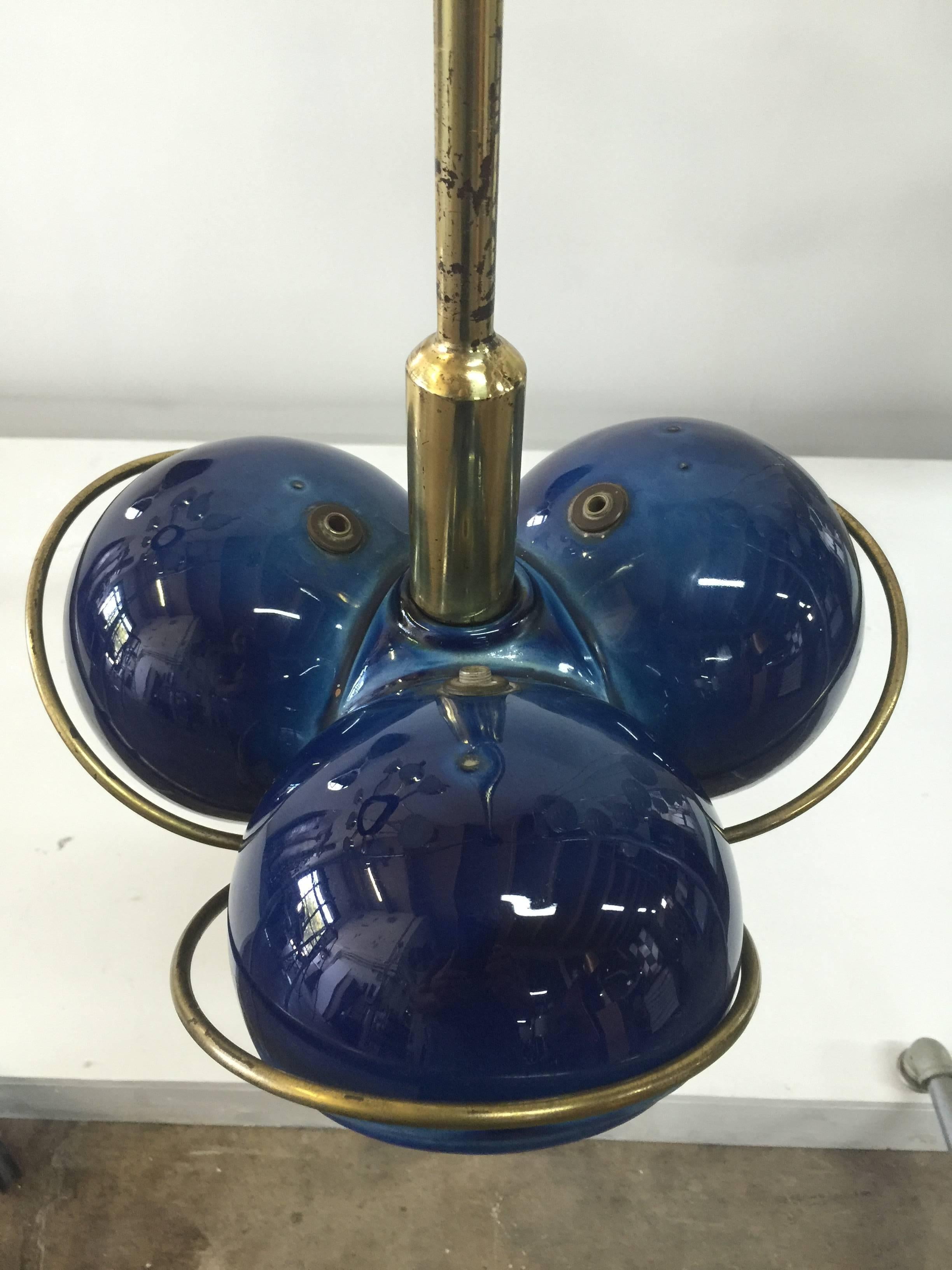 Mid-Century Modern Rare French Modernist Deep Blue Ceramic Hanging Light