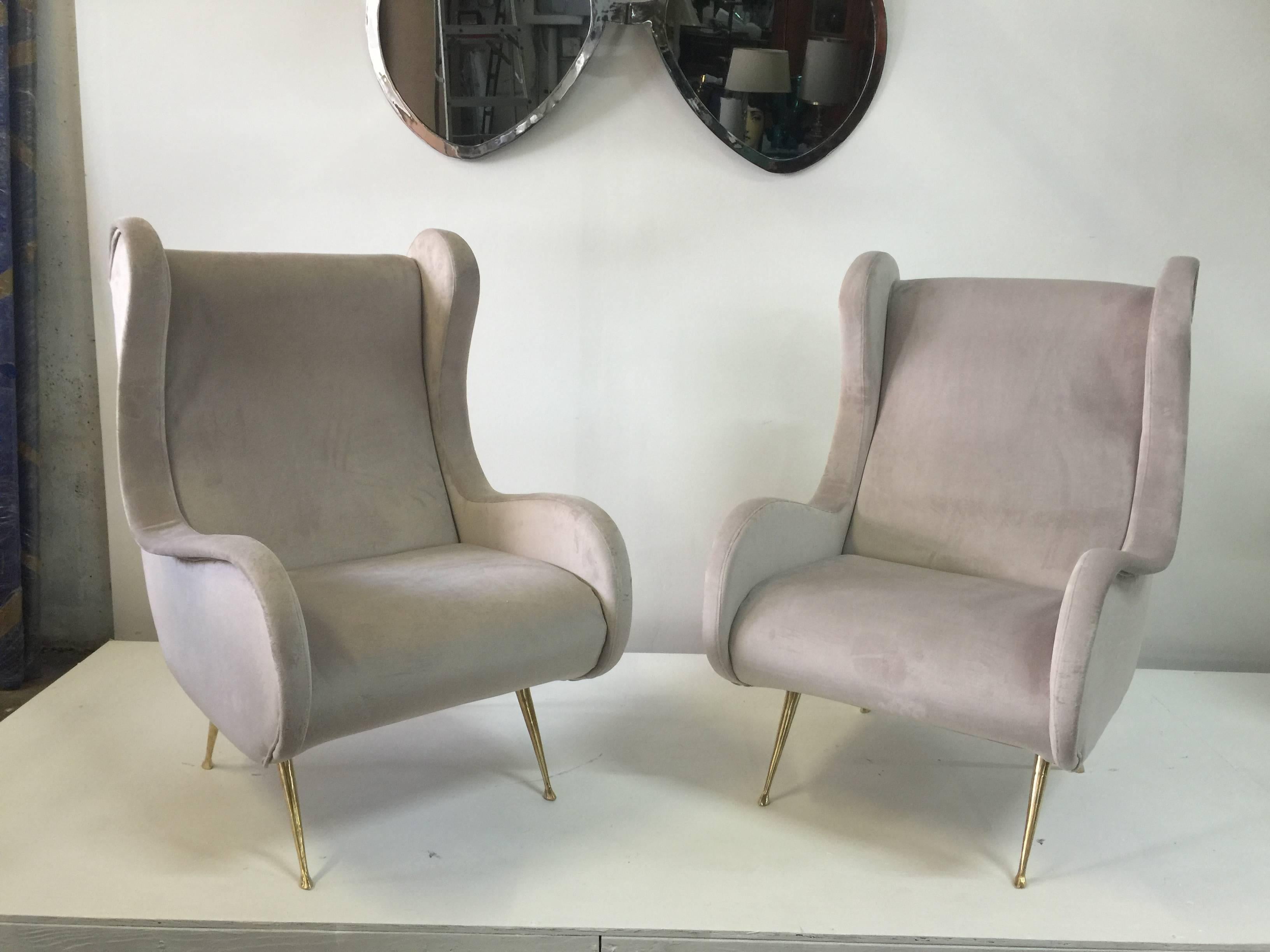 Zanuso Style Pair of Important Italian Winged Armchairs 2