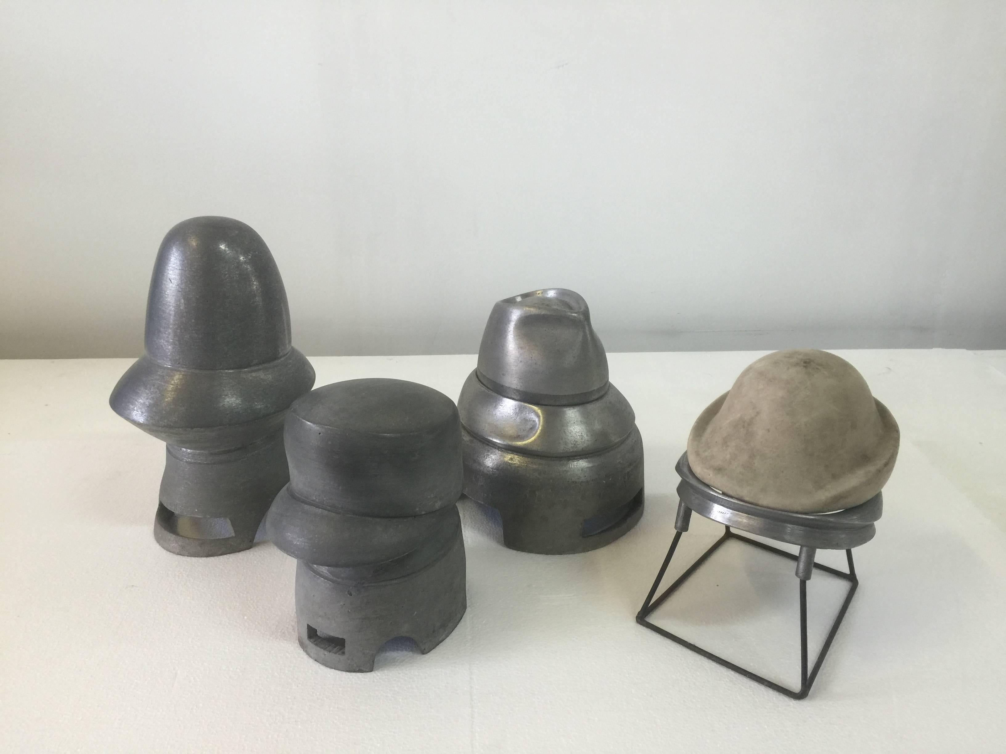 These unique antique hat molds were sourced from a small hat shop in Italy that were reluctant to part with them. Four wonderful designs and work well as a group. Perfect for your own hats to rest on or simply as we see them, sculptures! Not