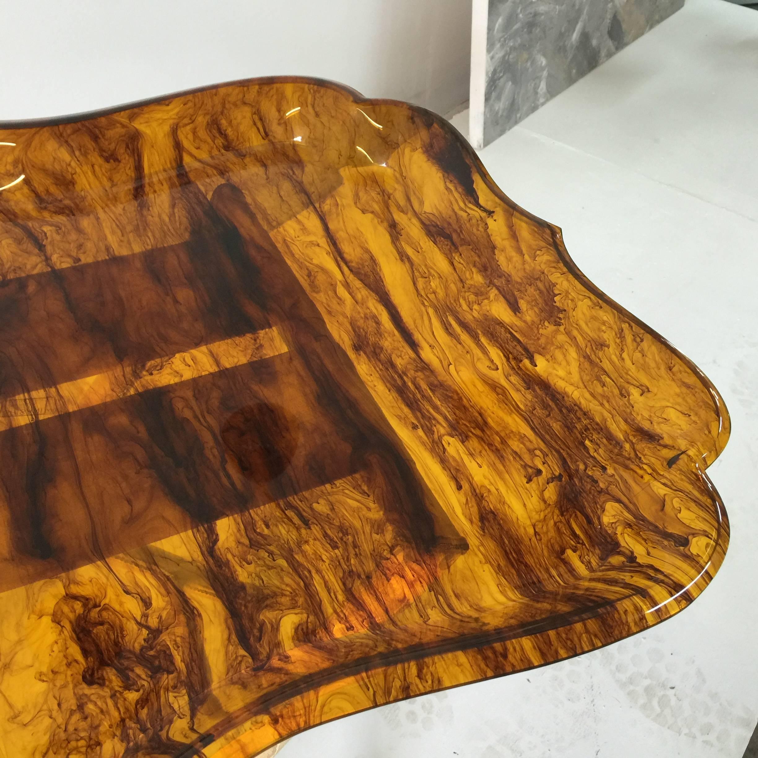 Mid-20th Century Exceptional Tortoise Acrylic Tray on Fortuny Silk Covered Stand