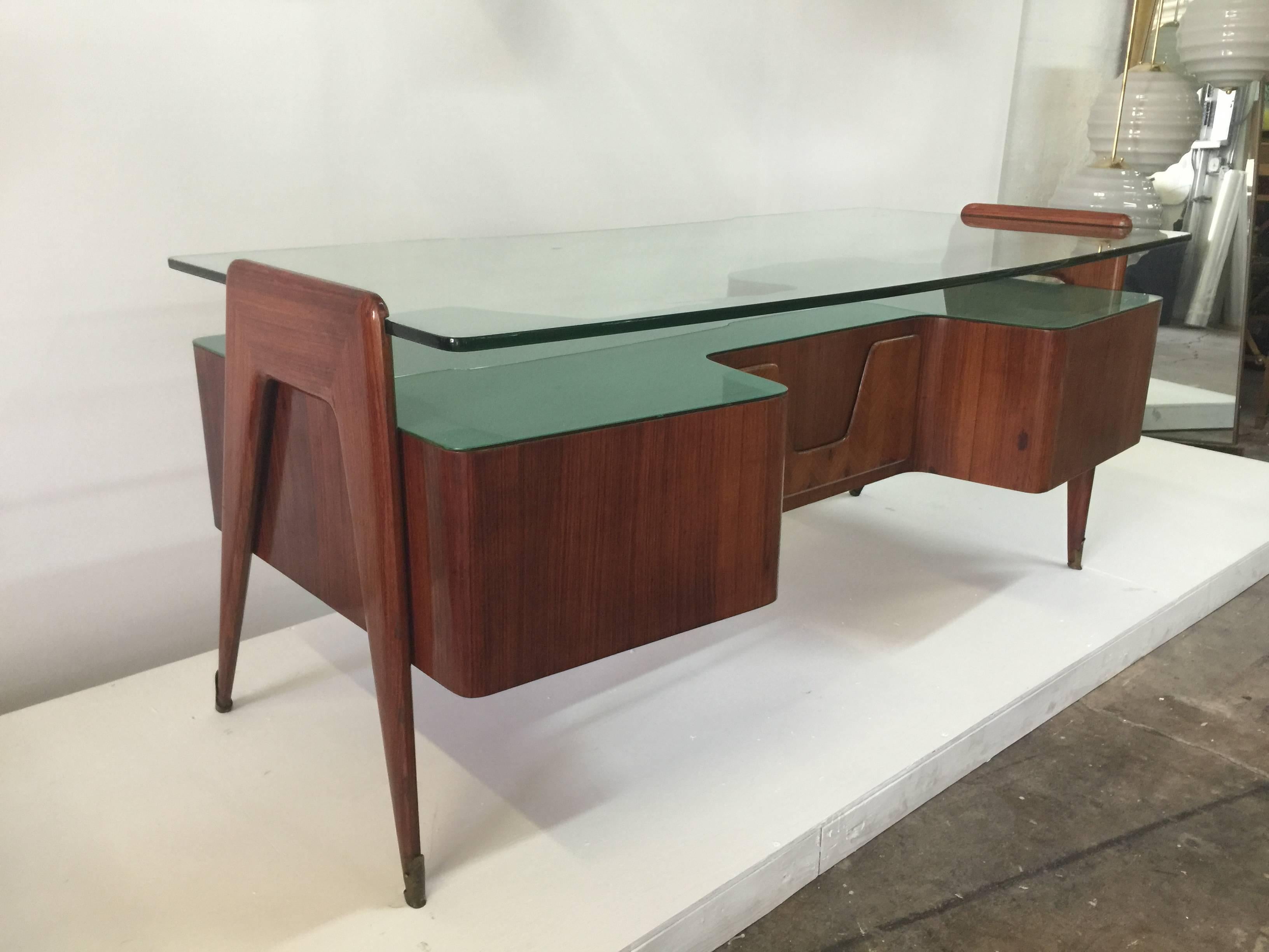 Mid-Century Modern Executive Large Desk by Vittorio Dassi with Floating Glass Top