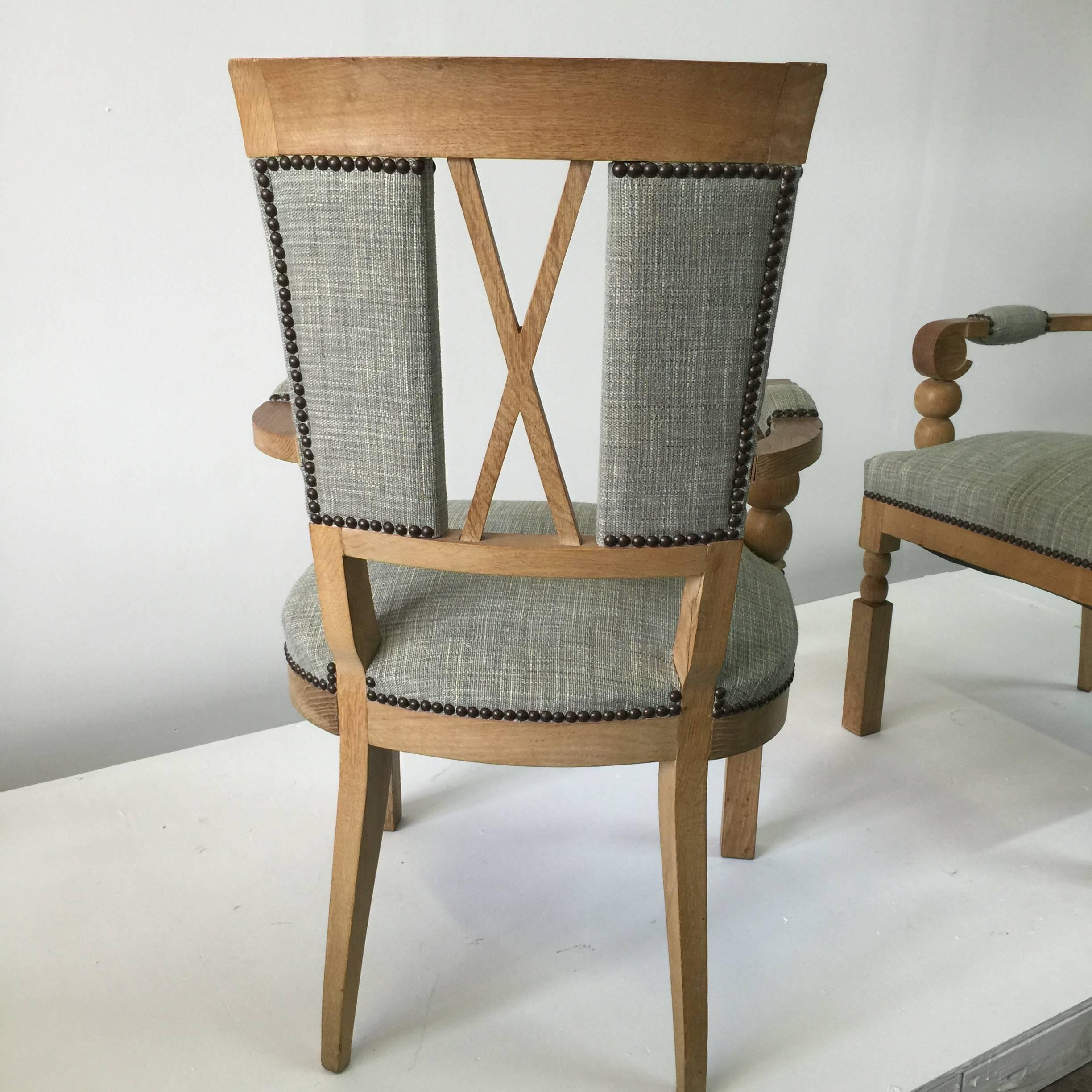 Mid-20th Century French Oak Art Deco Pair of Armchairs Manner of André Arbus. For Sale