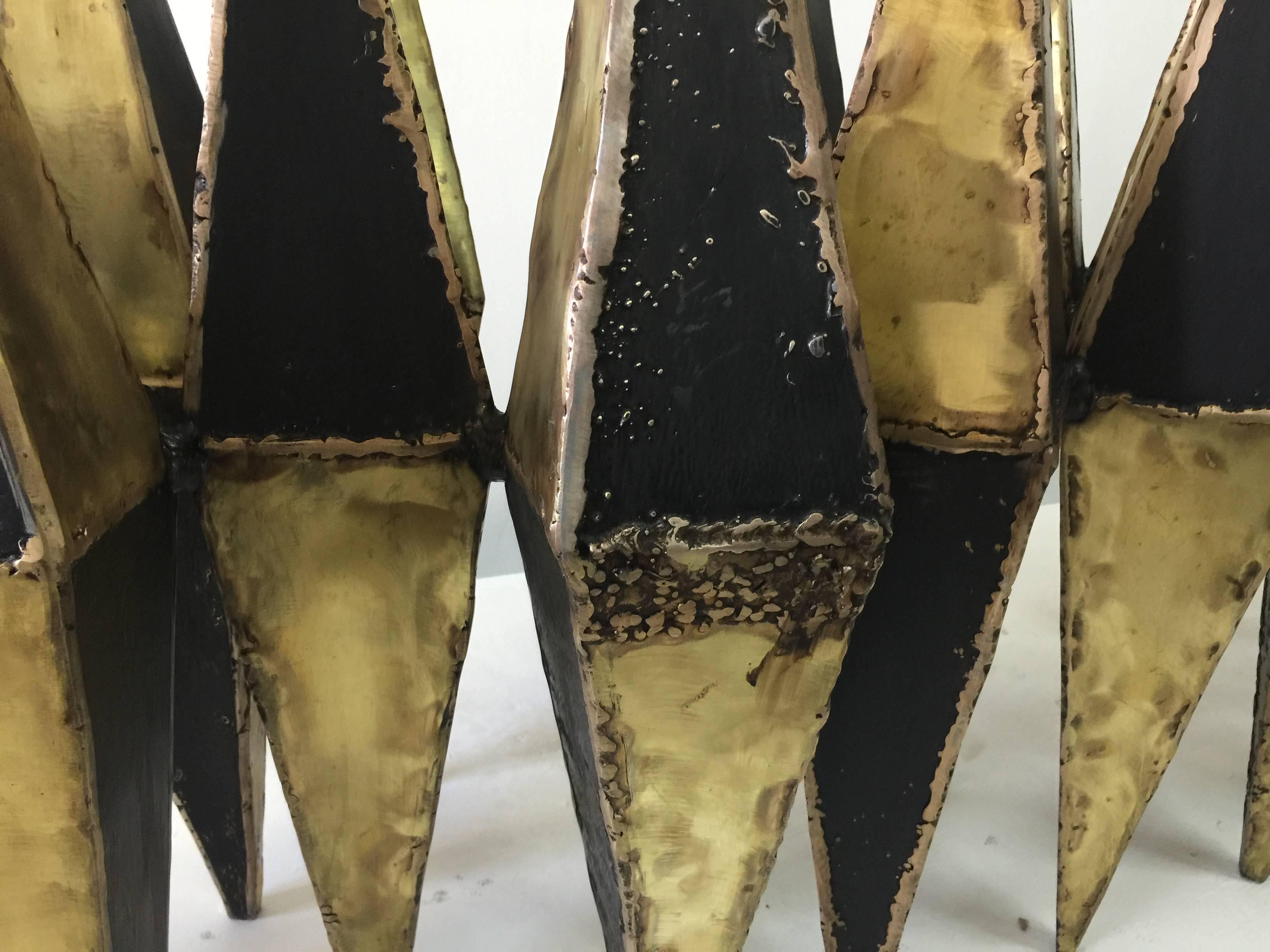 American Brutalist Heavy Bronze & Iron Diamond Shaped Table in 3 Sections