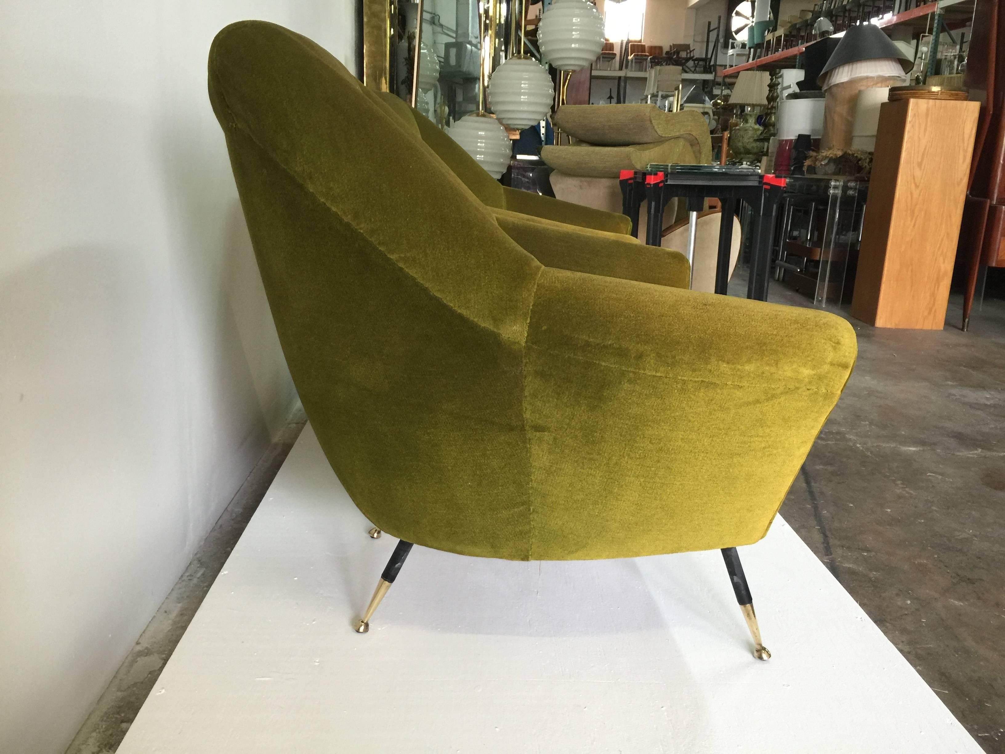 Vintage Green Velvet Geometrical-Shaped Italian Armchairs In Excellent Condition In East Hampton, NY
