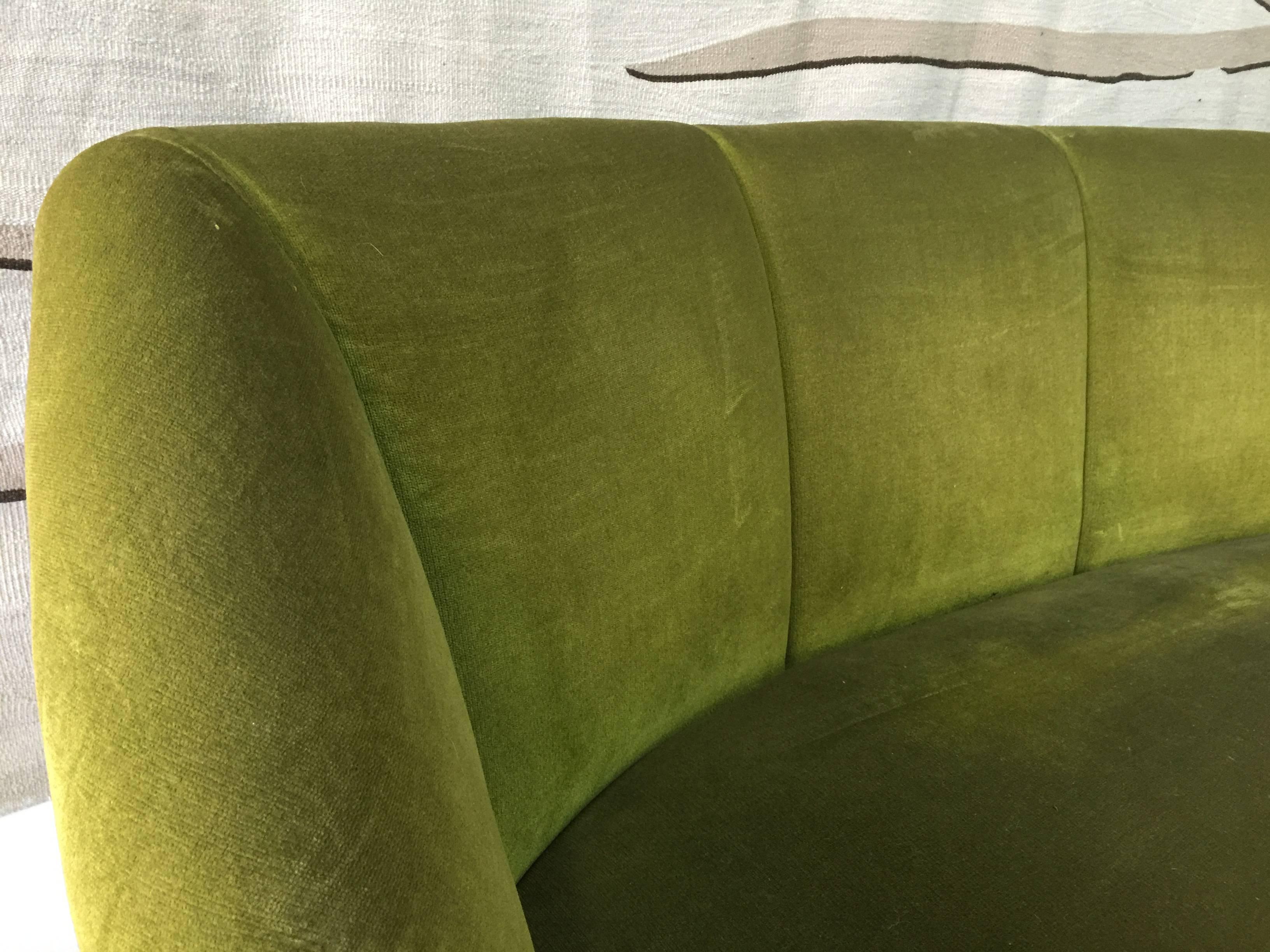 Mid-20th Century Vintage Green Velvet Geometrical-Shaped Italian Sofa