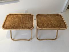 Signed Gabriella Crespi Rattan Collapsible Tray Tables, Pair