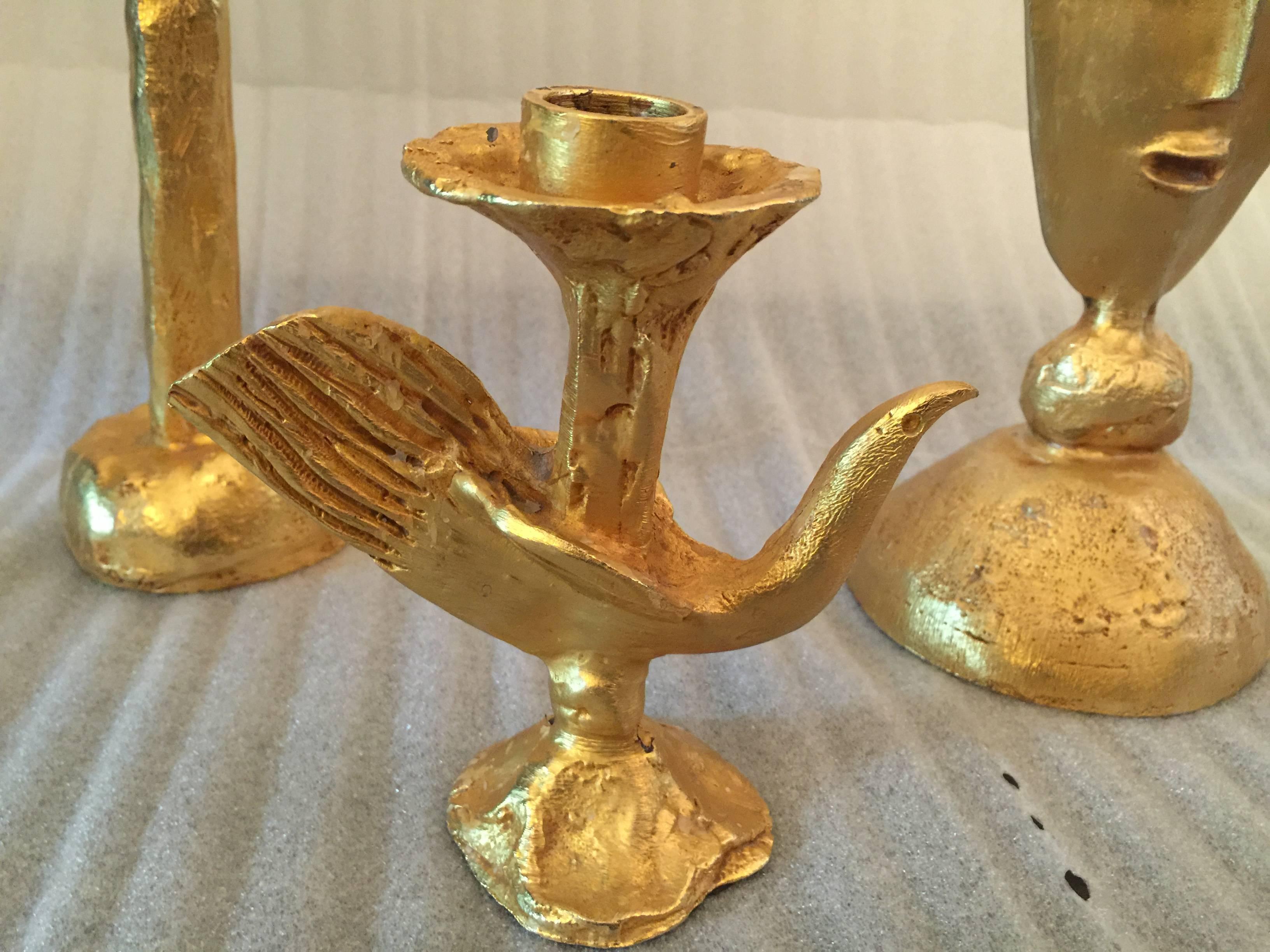 Set von 3 gestuften Kerzenhaltern aus vergoldeter Bronze von Pierre Casenove für Fondica (Französisch) im Angebot