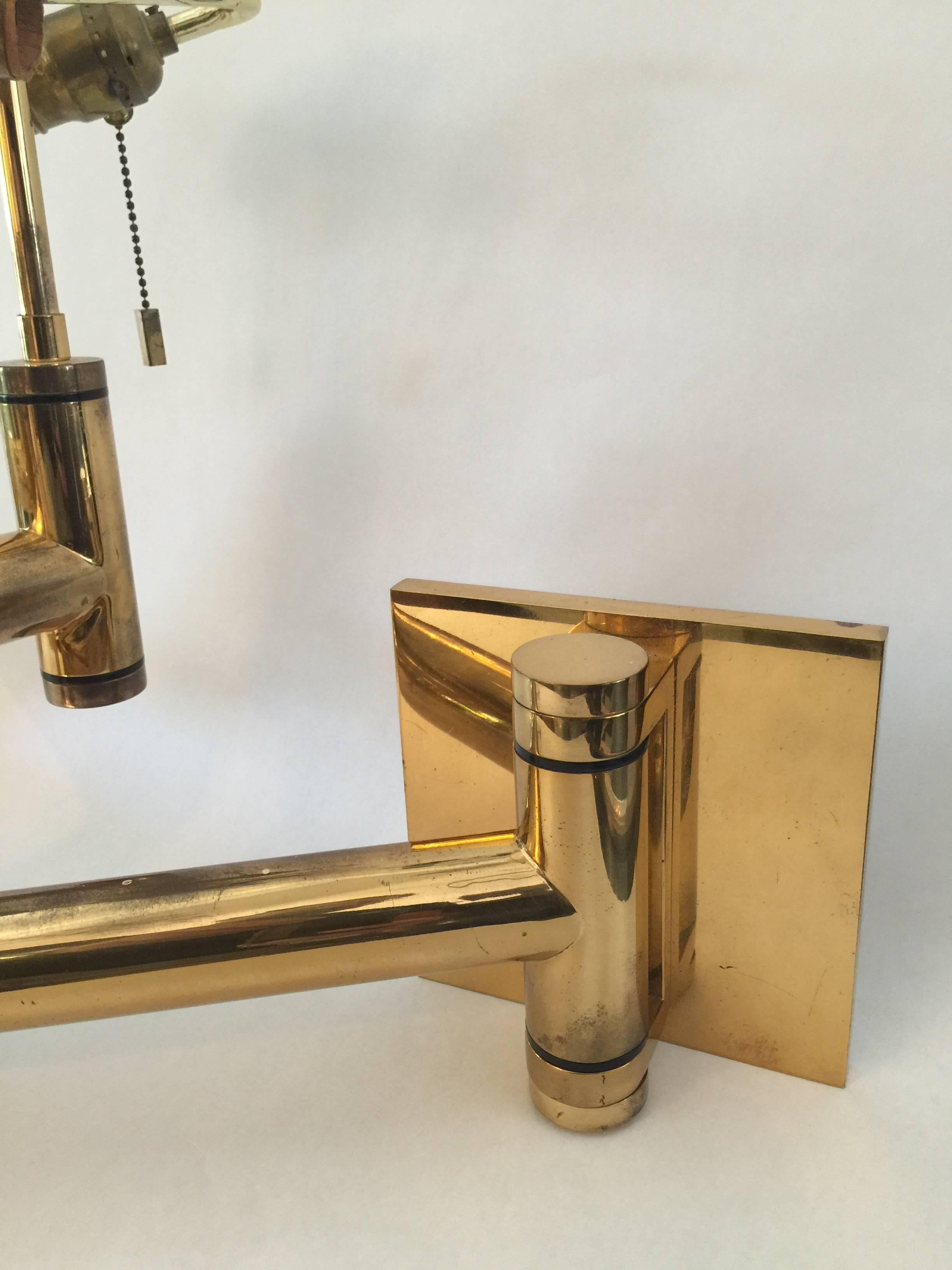 Pair of Karl Springer Swing Arm Wall Lamps in Heavy Brass 1