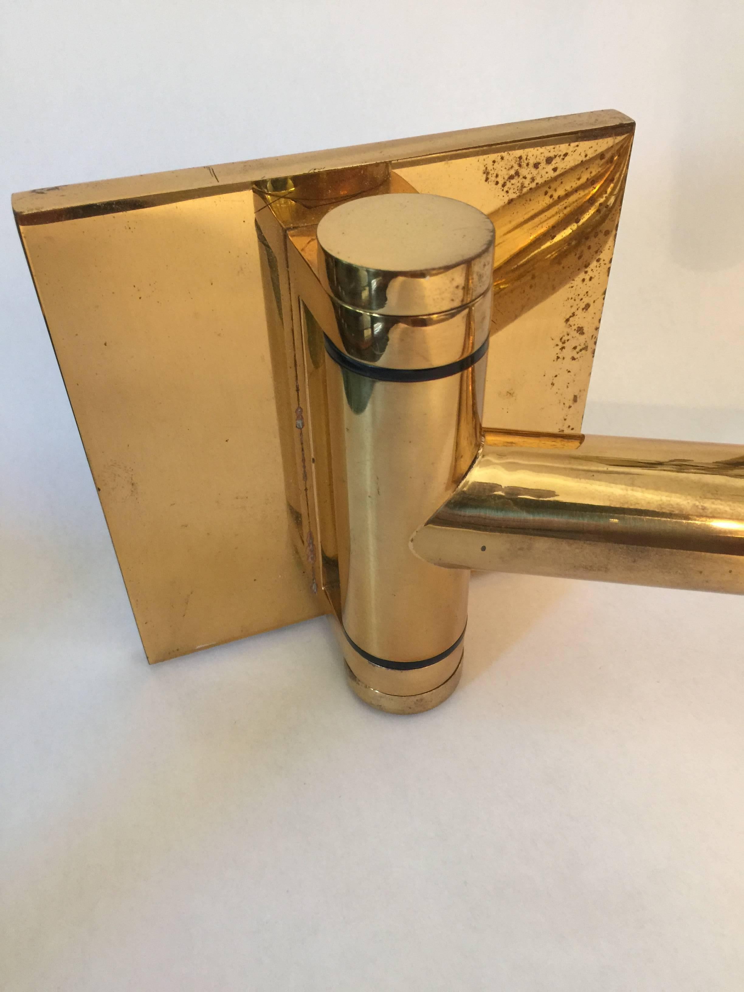 Pair of Karl Springer Swing Arm Wall Lamps in Heavy Brass 2