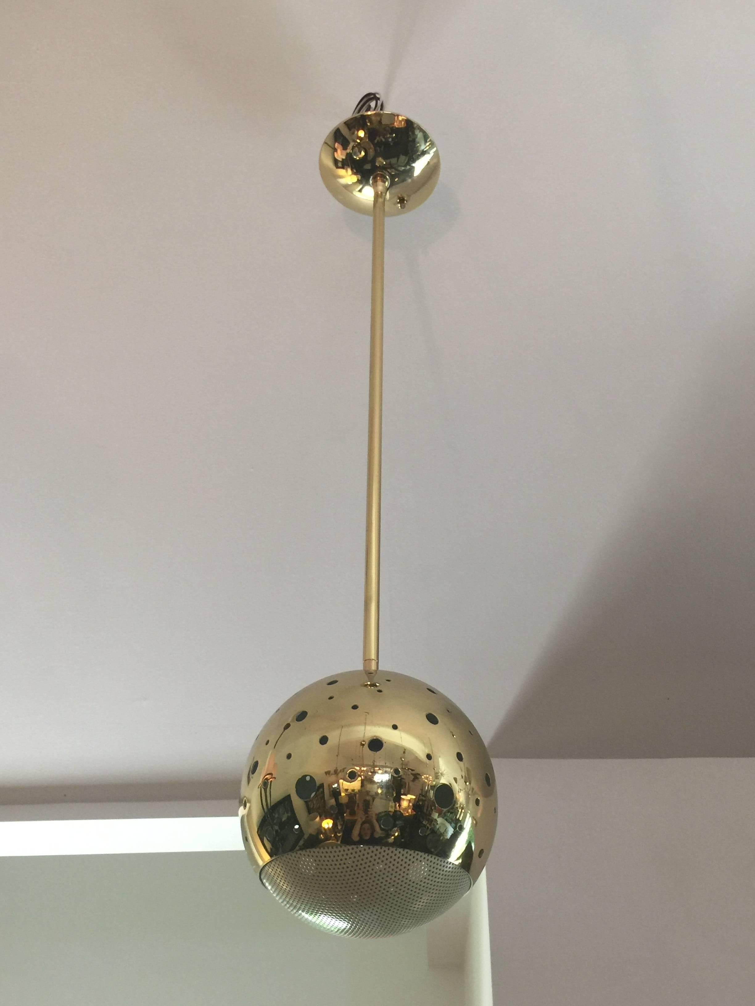 Mid-Century Modern Vintage Perforated Brass Globe Pendant For Sale