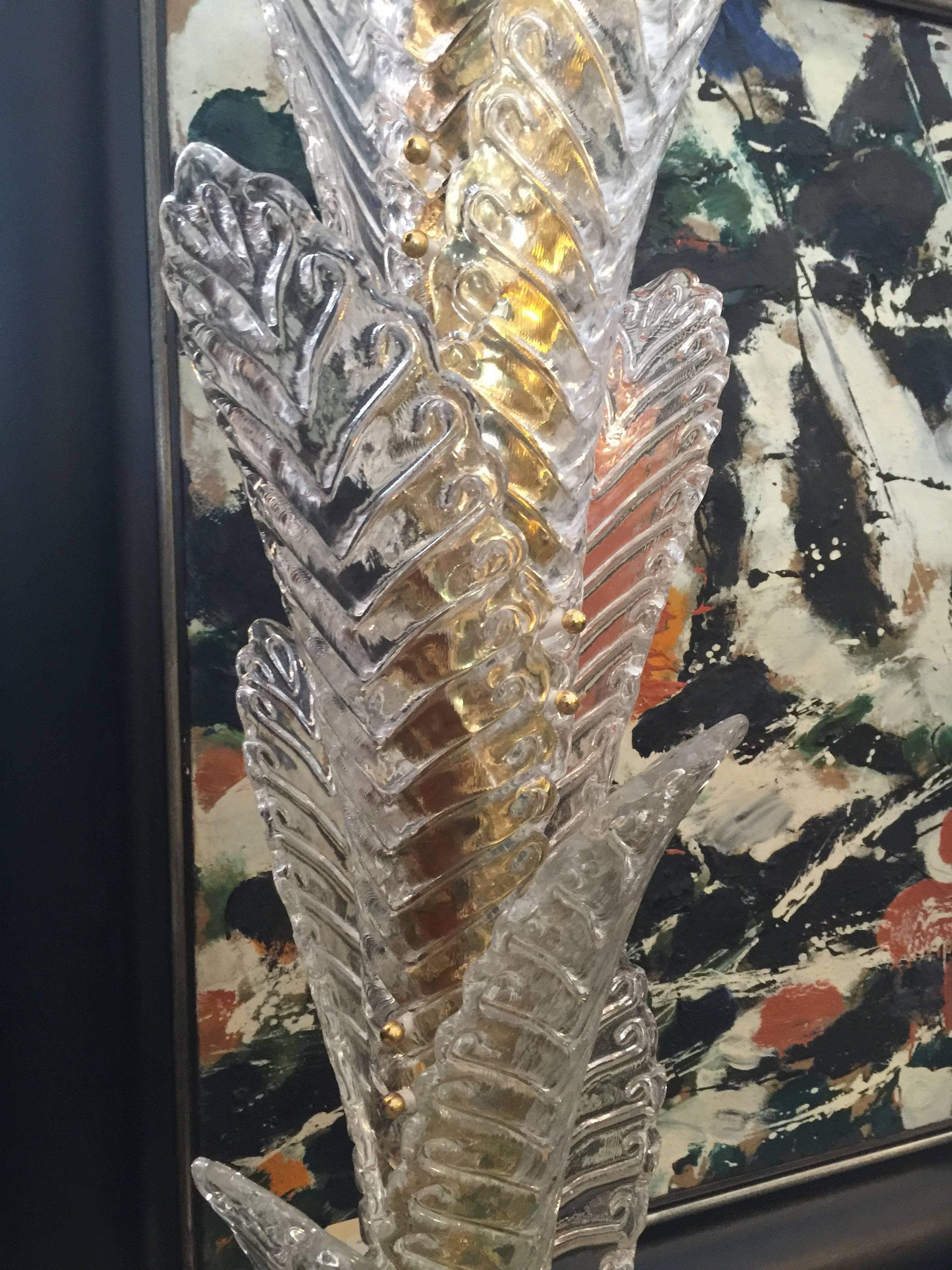 Mid-Century Modern Pair of Murano Glass Palm Torchieres For Sale