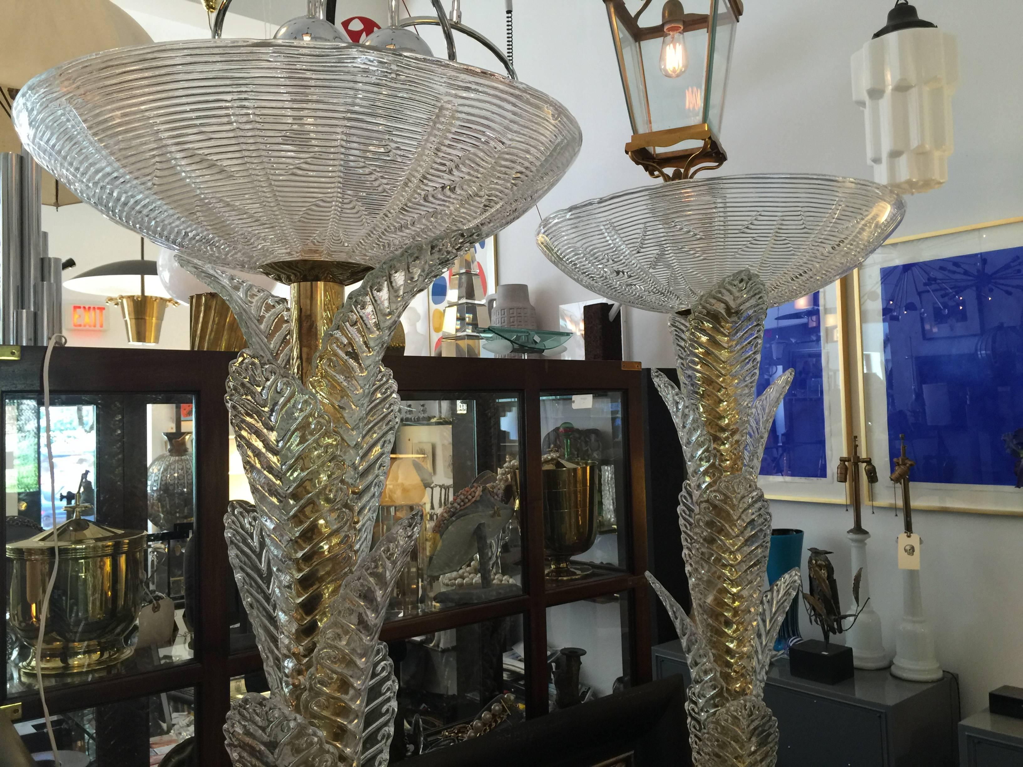 Pair of Murano Glass Palm Torchieres In Good Condition For Sale In East Hampton, NY