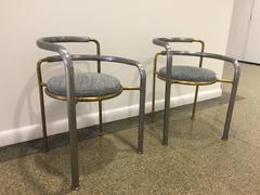 Rare  Rud Thygesen, Johnny Sorensen Iron & Brass Chairs, Pair